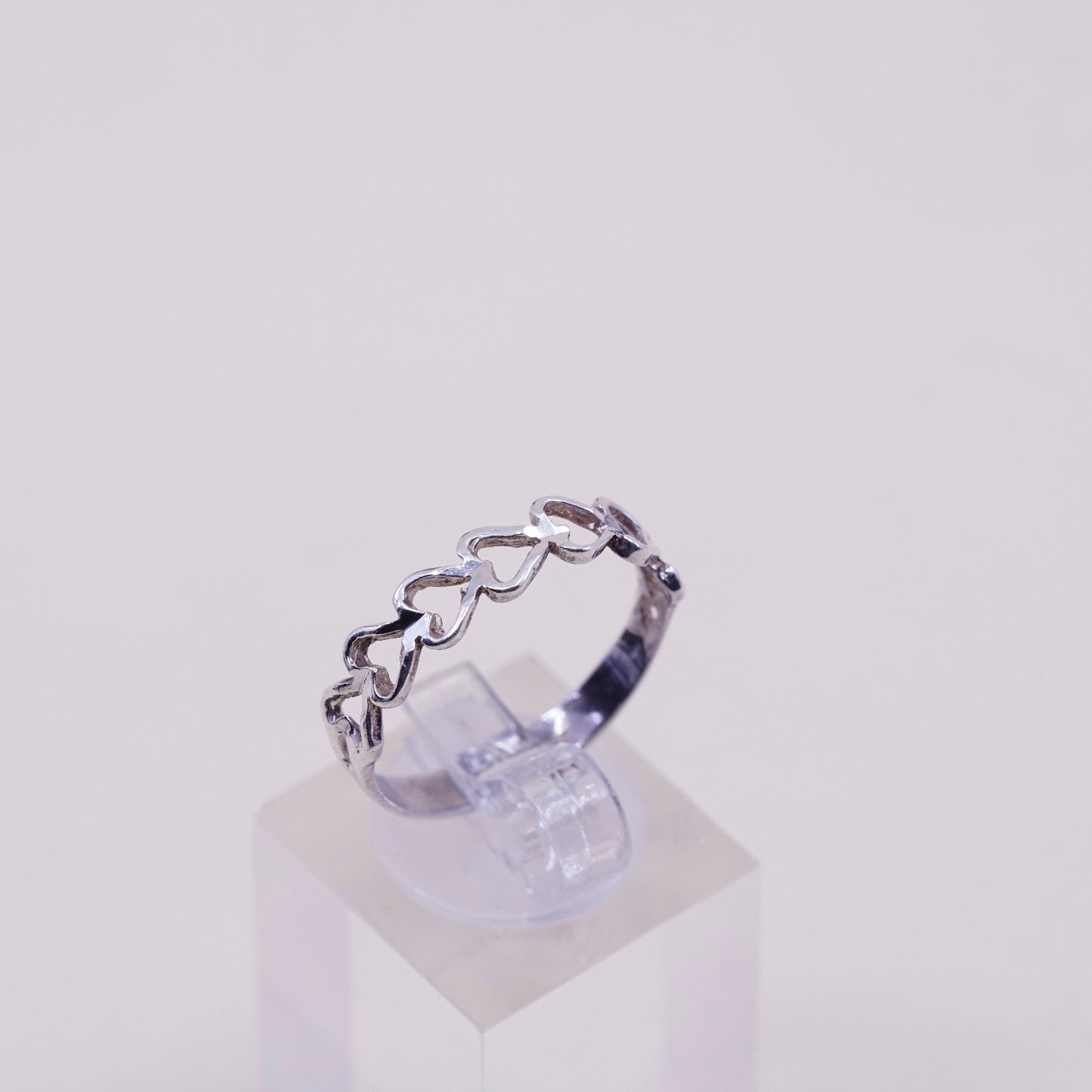 Size 9, vintage Sterling silver handmade ring with heart filigree, 925 band