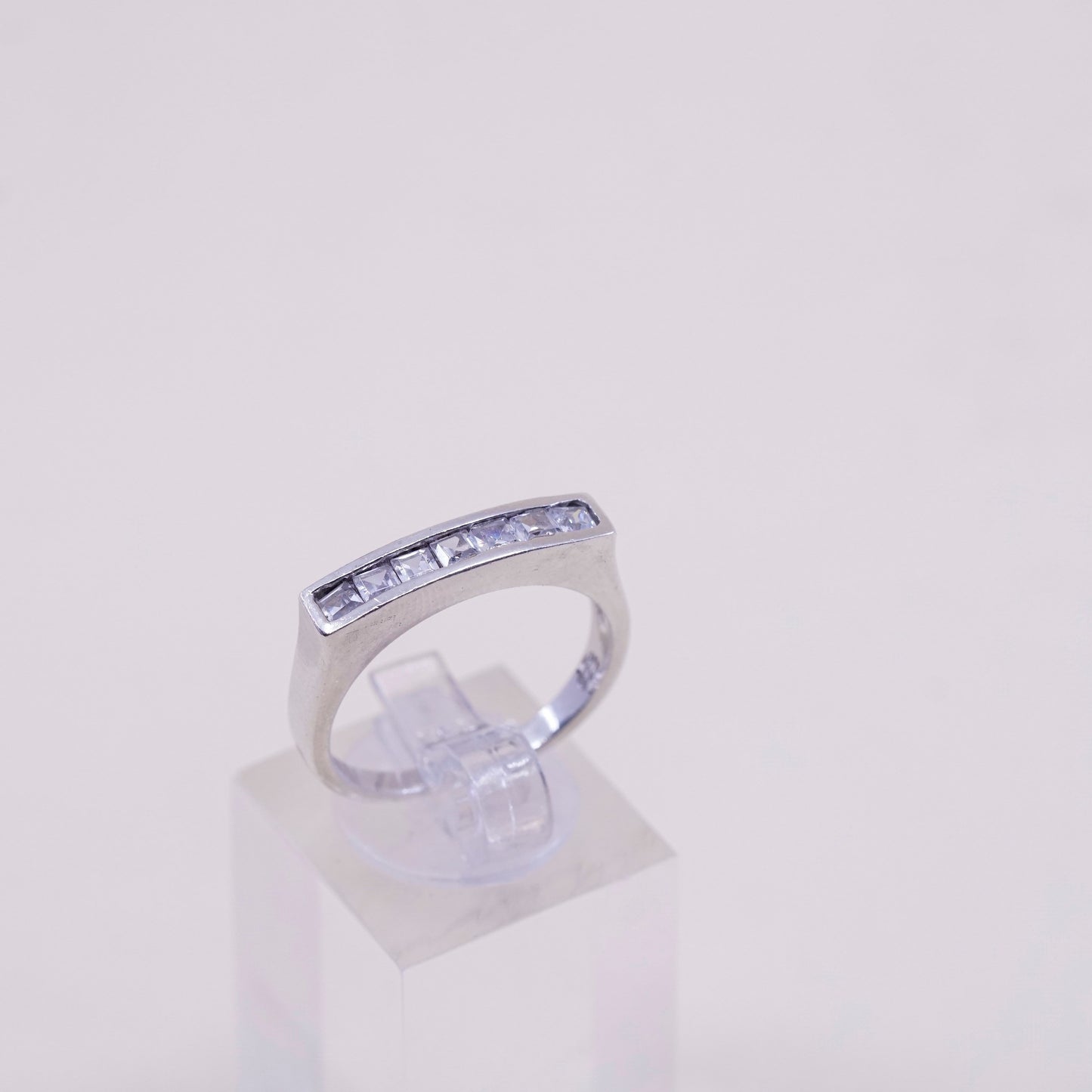 sz 8.5, rosa basha sterling 925 silver ring w/ cluster square CZ stackable band