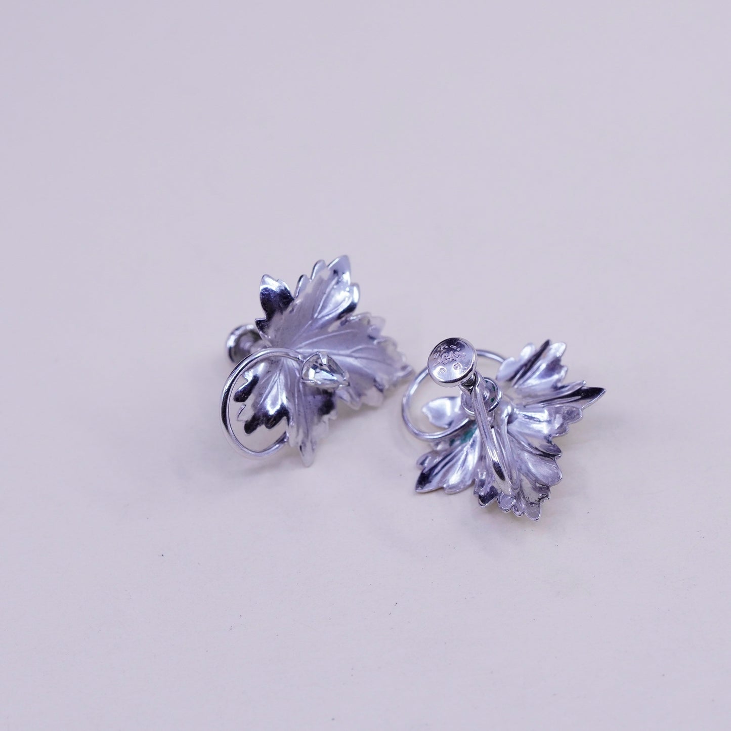 vtg CA Sterling silver handmade earrings, 925 screw back earrings grape leaf