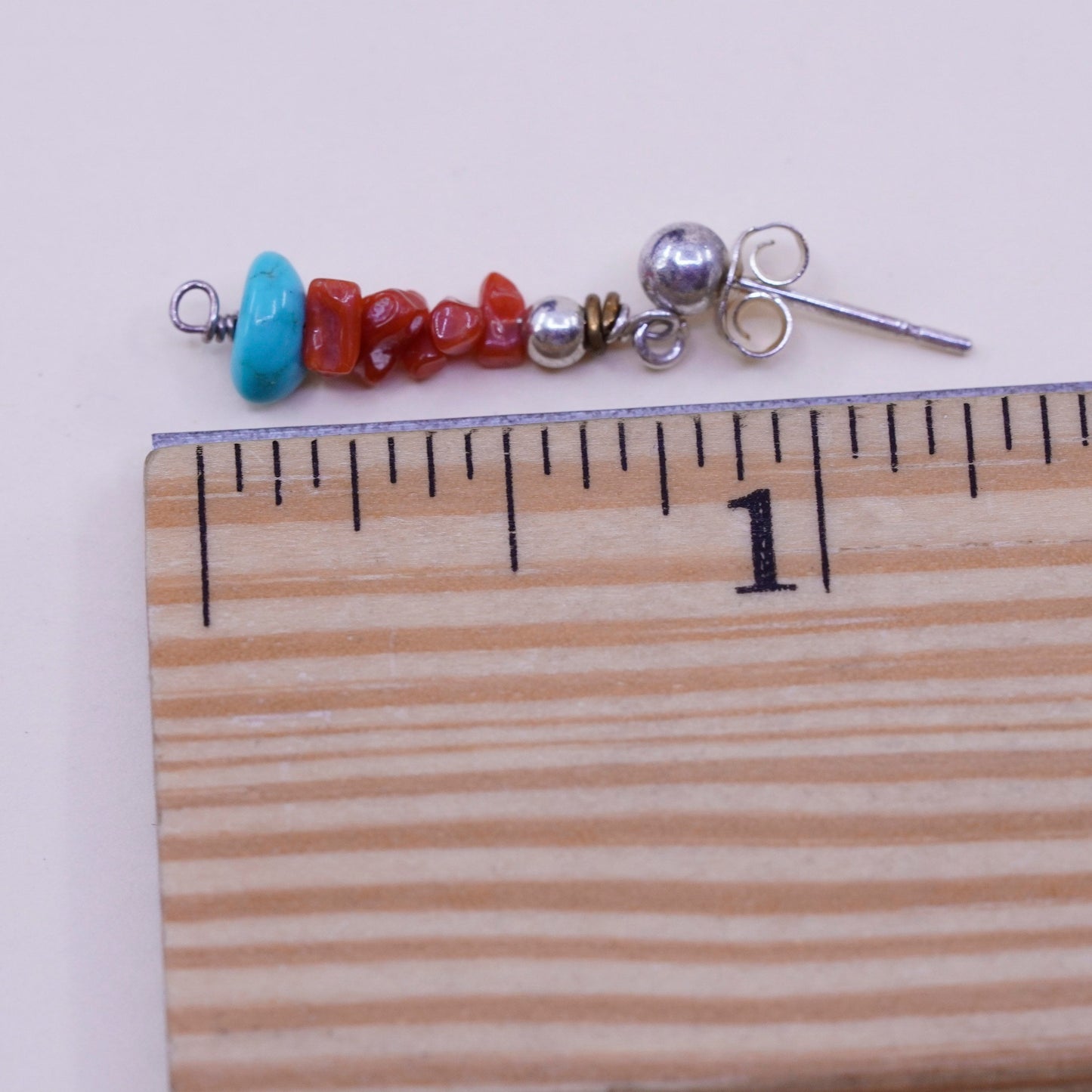 Vintage Sterling 925 silver handmade earrings with turquoise and coral beads