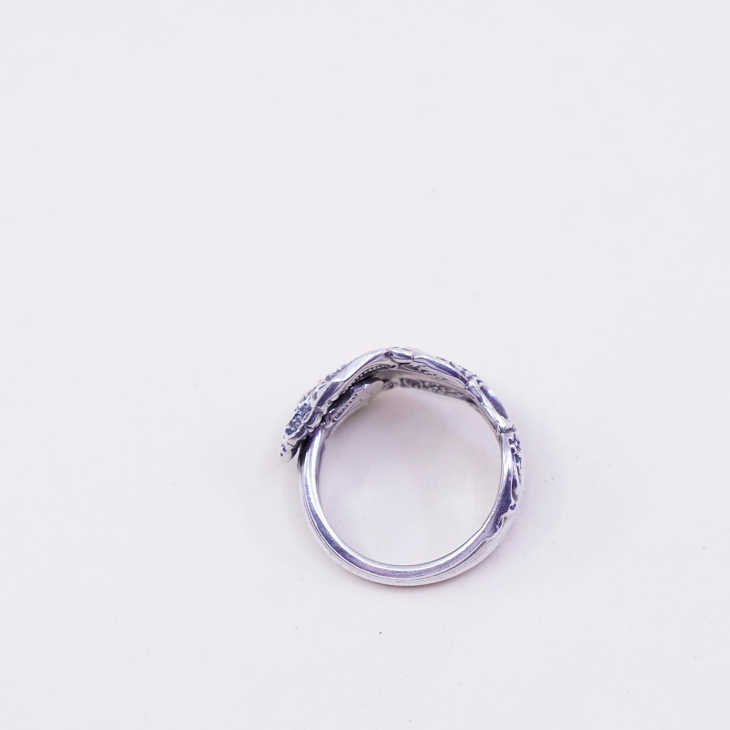 Size 7.25, Vintage Oneida Sterling 925 silver handmade spoon wrap ring flower