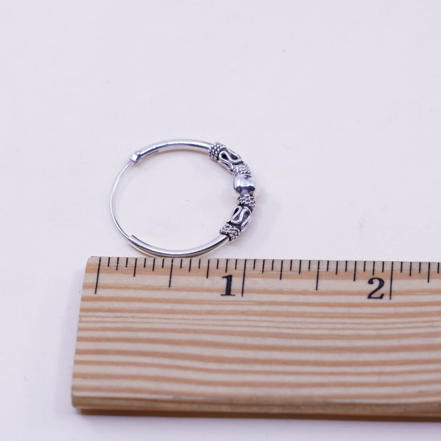 1”, Vintage sterling 925 silver loop handmade earrings, bali wired hoops