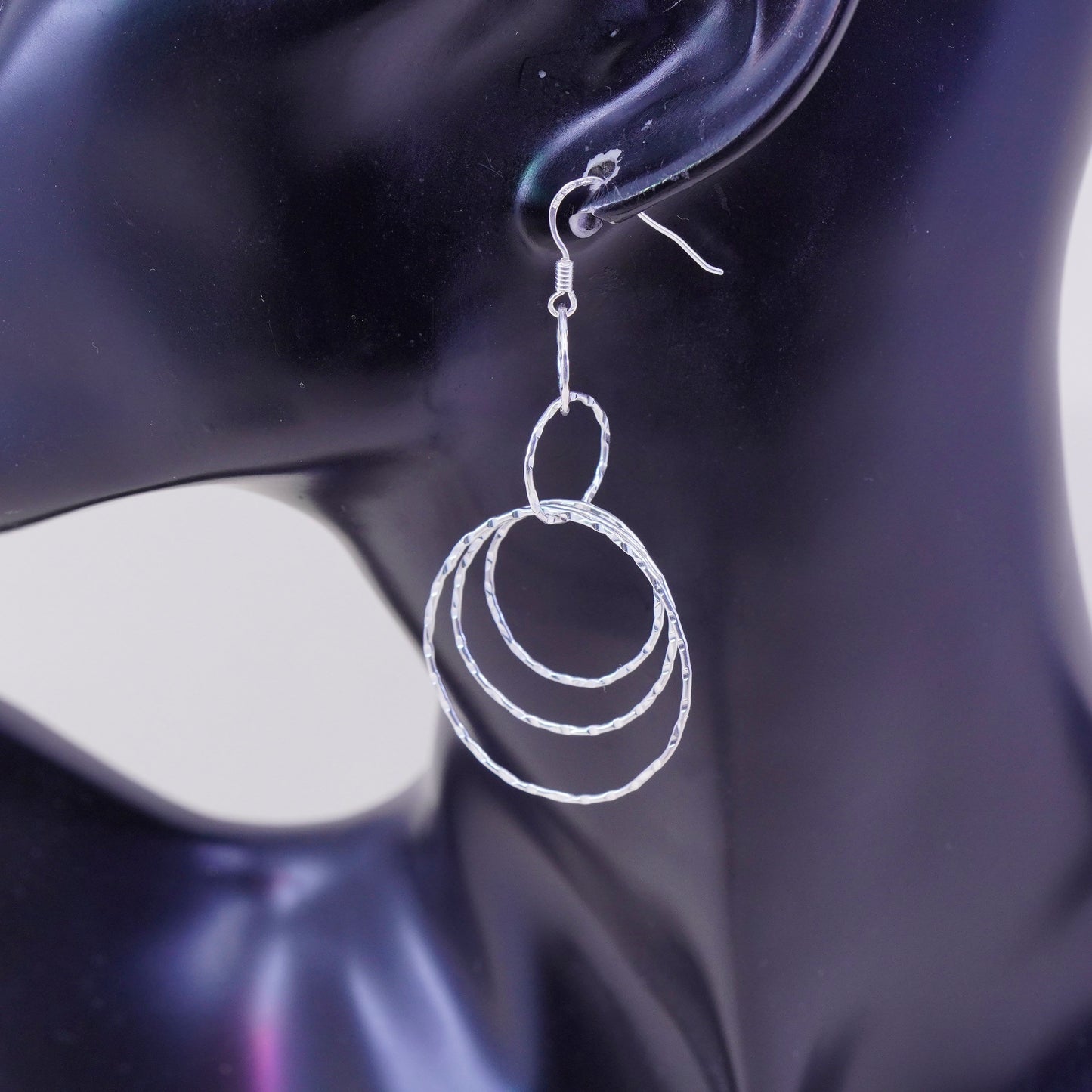 vtg milor Italy sterling silver earrings, 925 textured entwined circle dangles