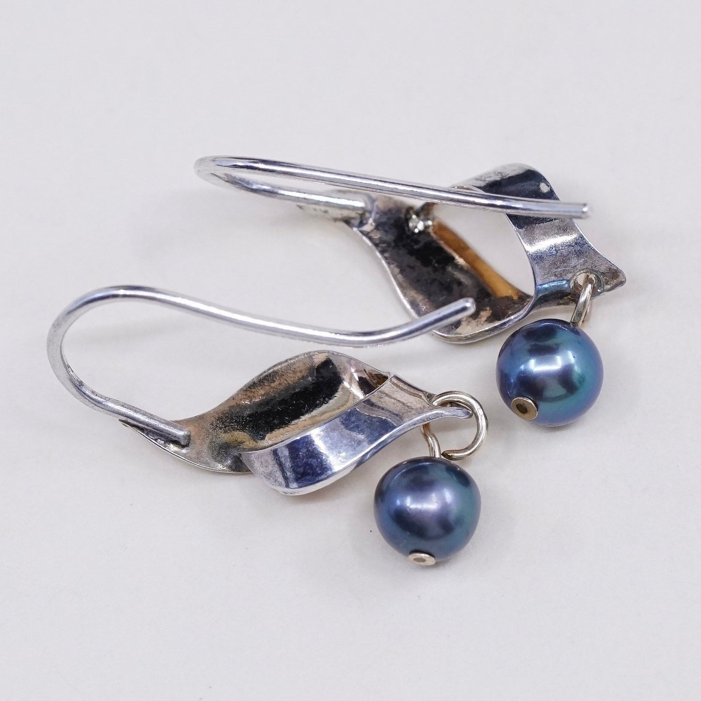 Vintage Sterling silver handmade earrings, 925 hooks with pearl drops