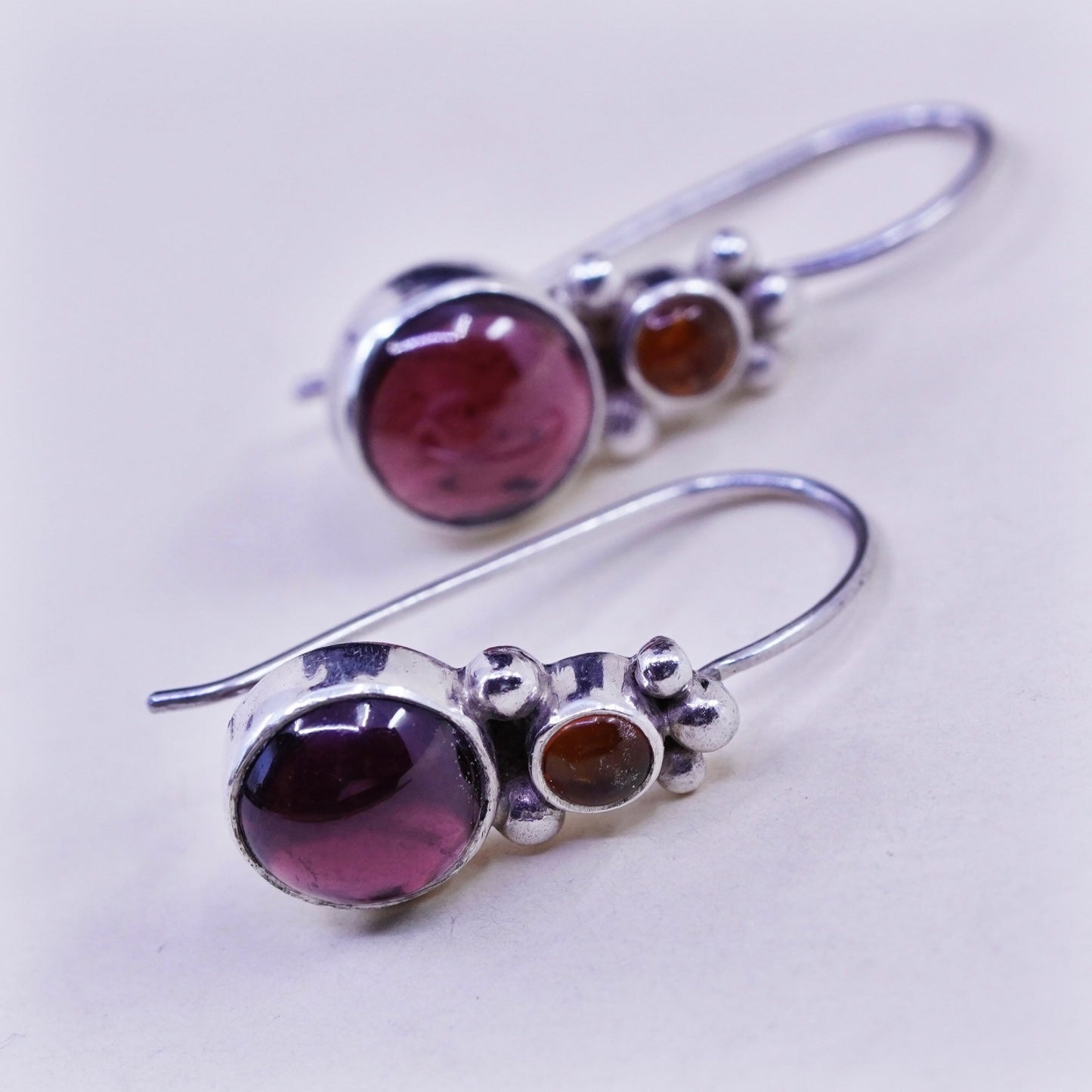 Vintage Sterling silver handmade earrings, 925 hooks with garnet beads