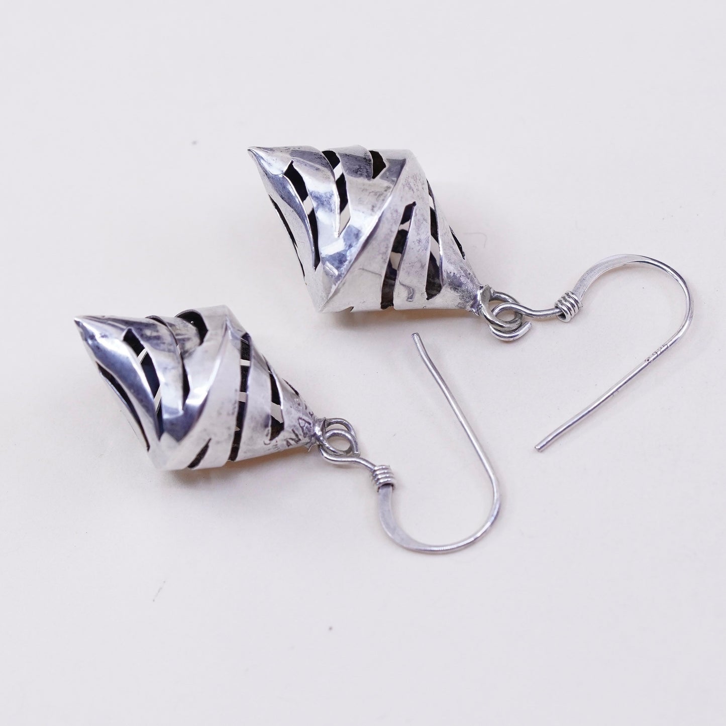 Vintage Sterling silver handmade earrings, 925 filigree Marquise drops