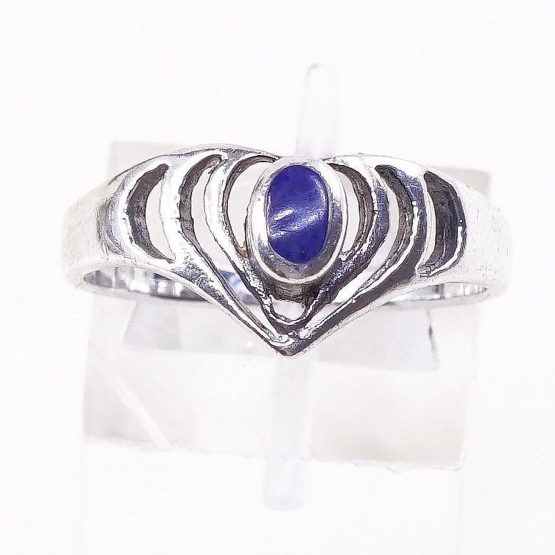 Size 7.5, vtg sterling 925 silver handmade ring, oval blue onyx
