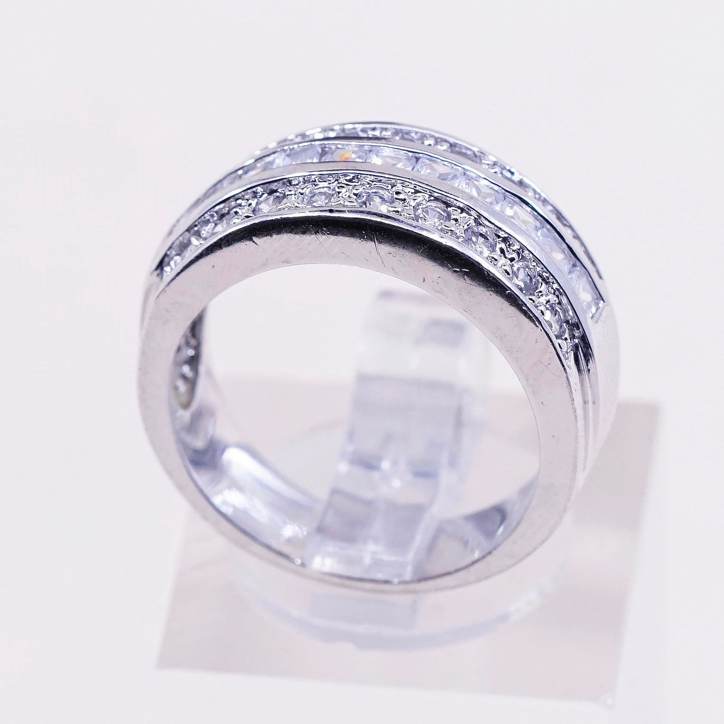 Size 6, vintage Sterling silver ring, 925 band with CZ cluster statement ring