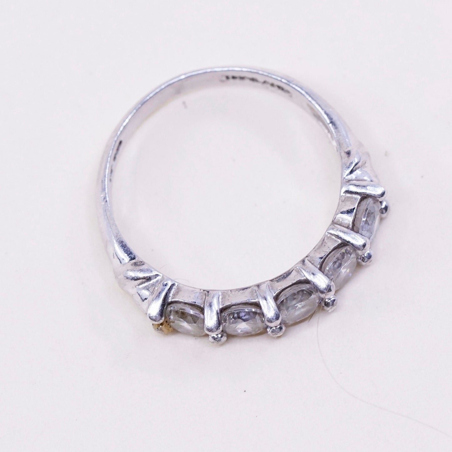 Size 7, Vintage sterling 925 silver handmade ring, engagement band with cz