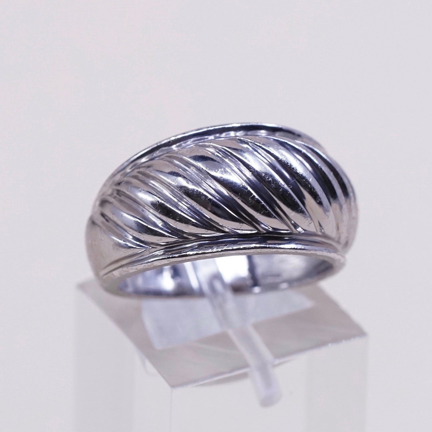 Size 7, VTG RL sterling 925 silver handmade ribbed ring statement band