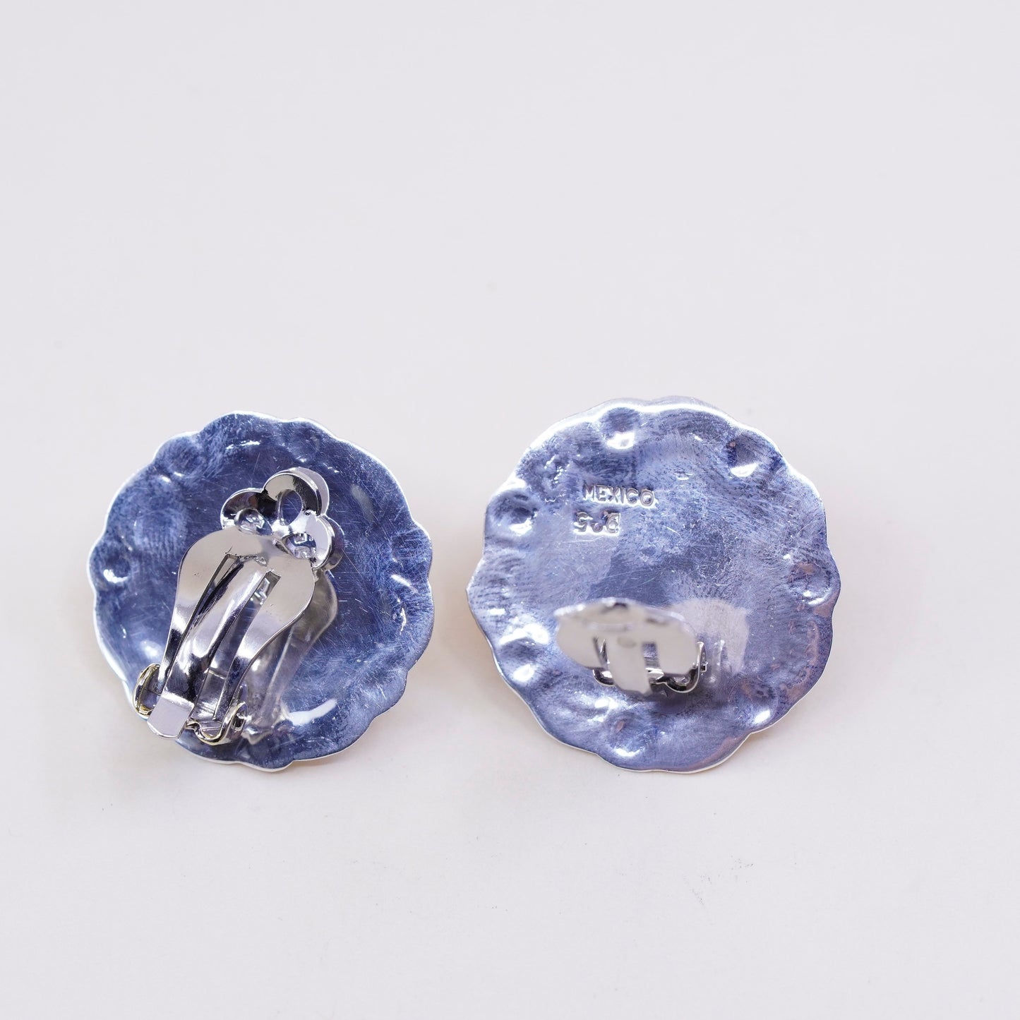 Vintage two tone Sterling silver clip on earrings, 925 flower with copper cable