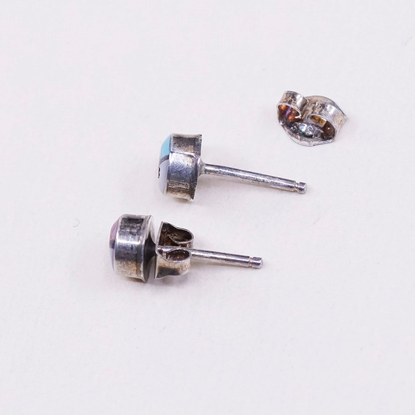 Native American Sterling silver handmade earrings, 925 Zuni Sunbonnet studs