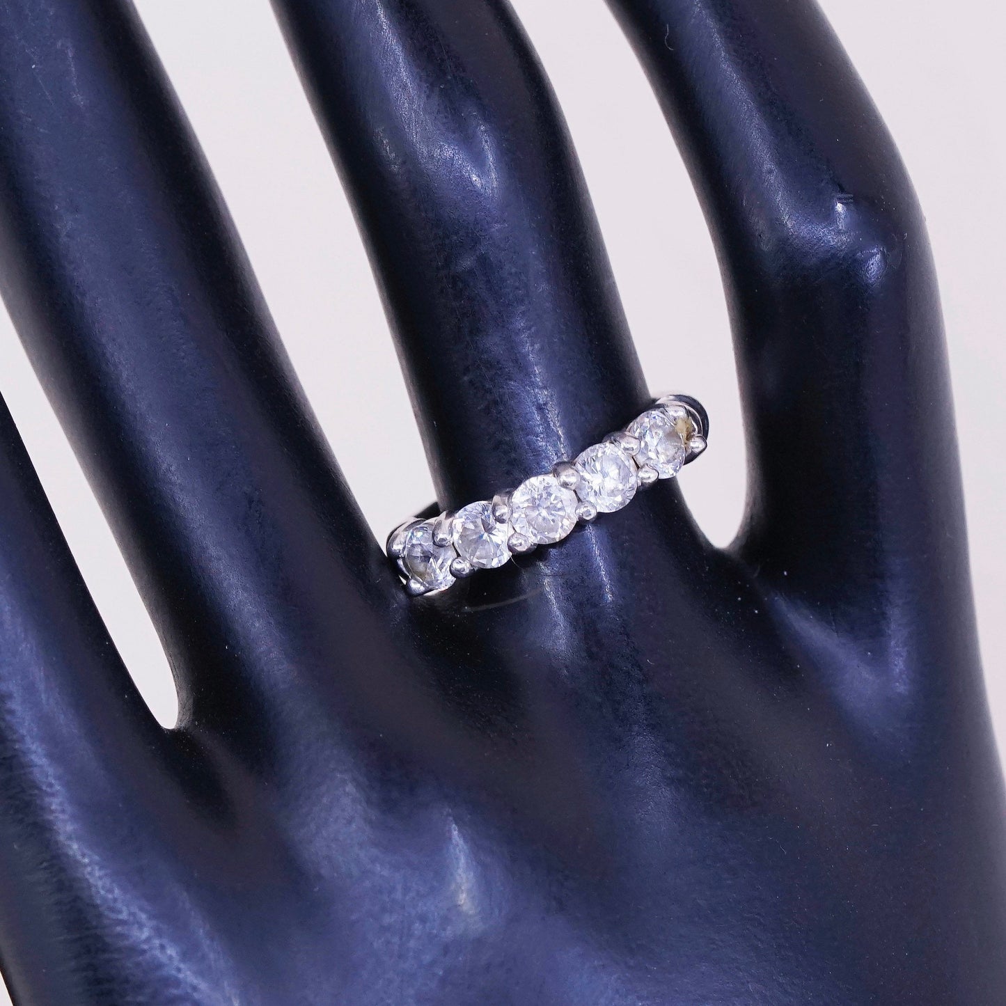 Size 7, Vintage sterling 925 silver handmade ring, engagement band with cz