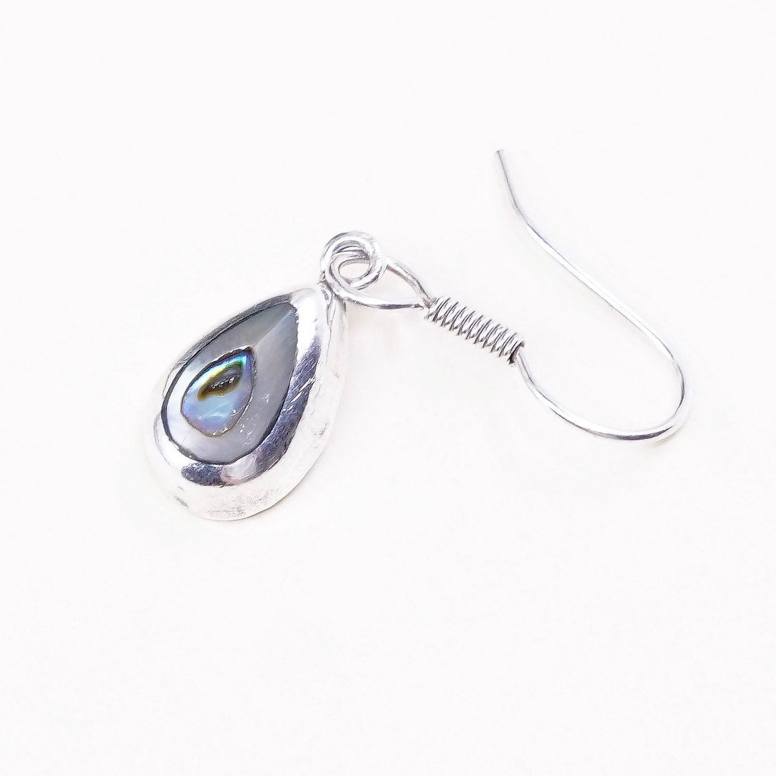 VTG sterling silver handmade earrings, Mexico 925 w/ teardrop abalone