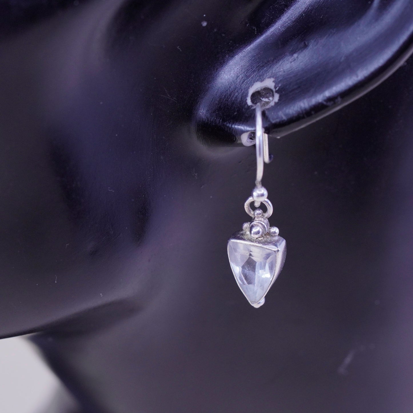 Vintage Sterling 925 silver handmade earrings, Dangles with crystal dangles, silver tested