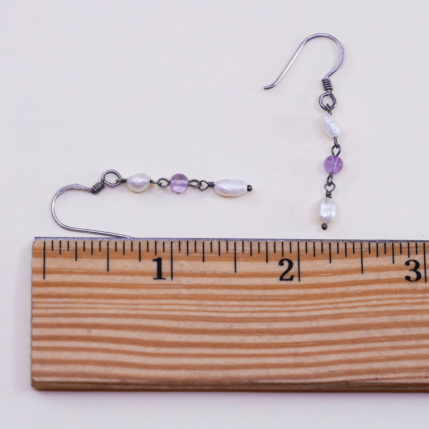 Vintage Sterling 925 silver handmade earrings with pearl drops