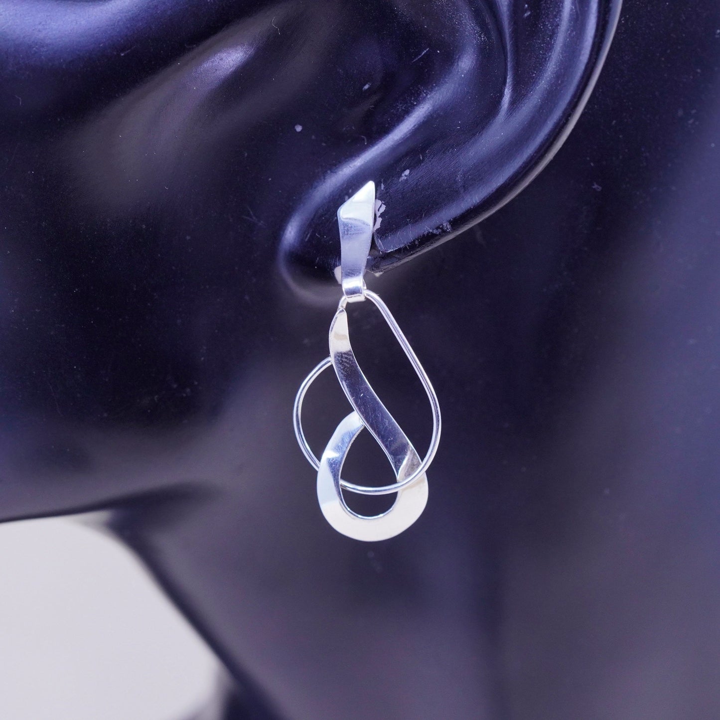 Vintage sterling 925 silver loop earrings, minimalist teardrop 14K gold posts