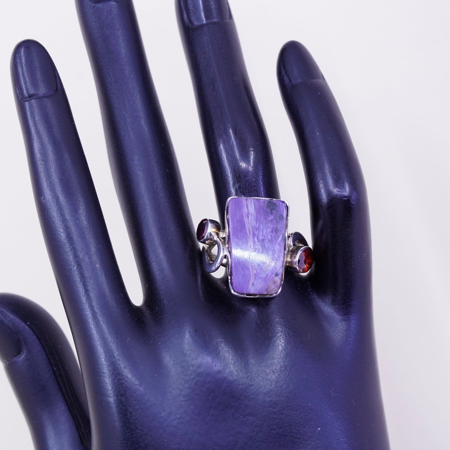 Size 9.25, vintage sterling 925 silver handmade ring with purple jasper ruby