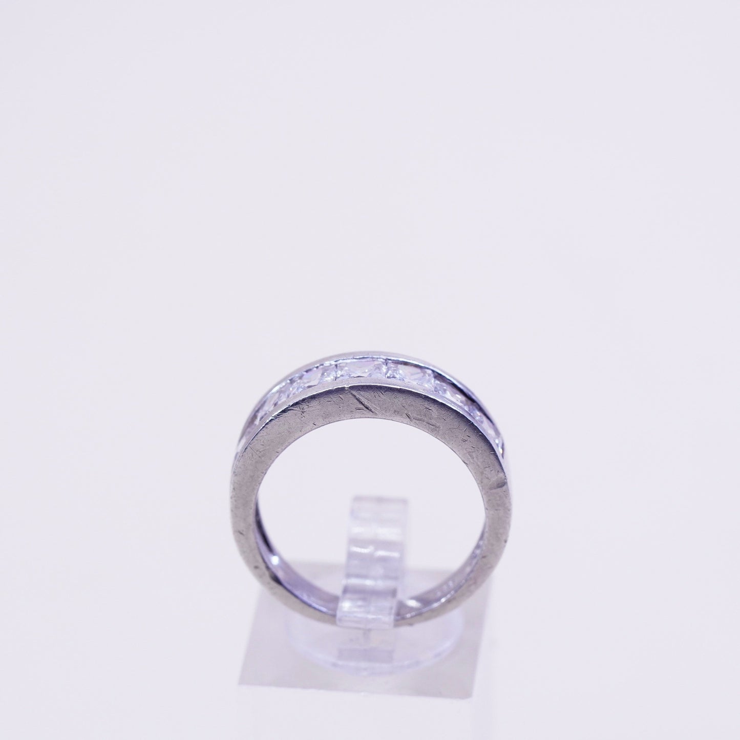 Size 9.25, Vintage sterling 925 silver ring, engagement band with cz
