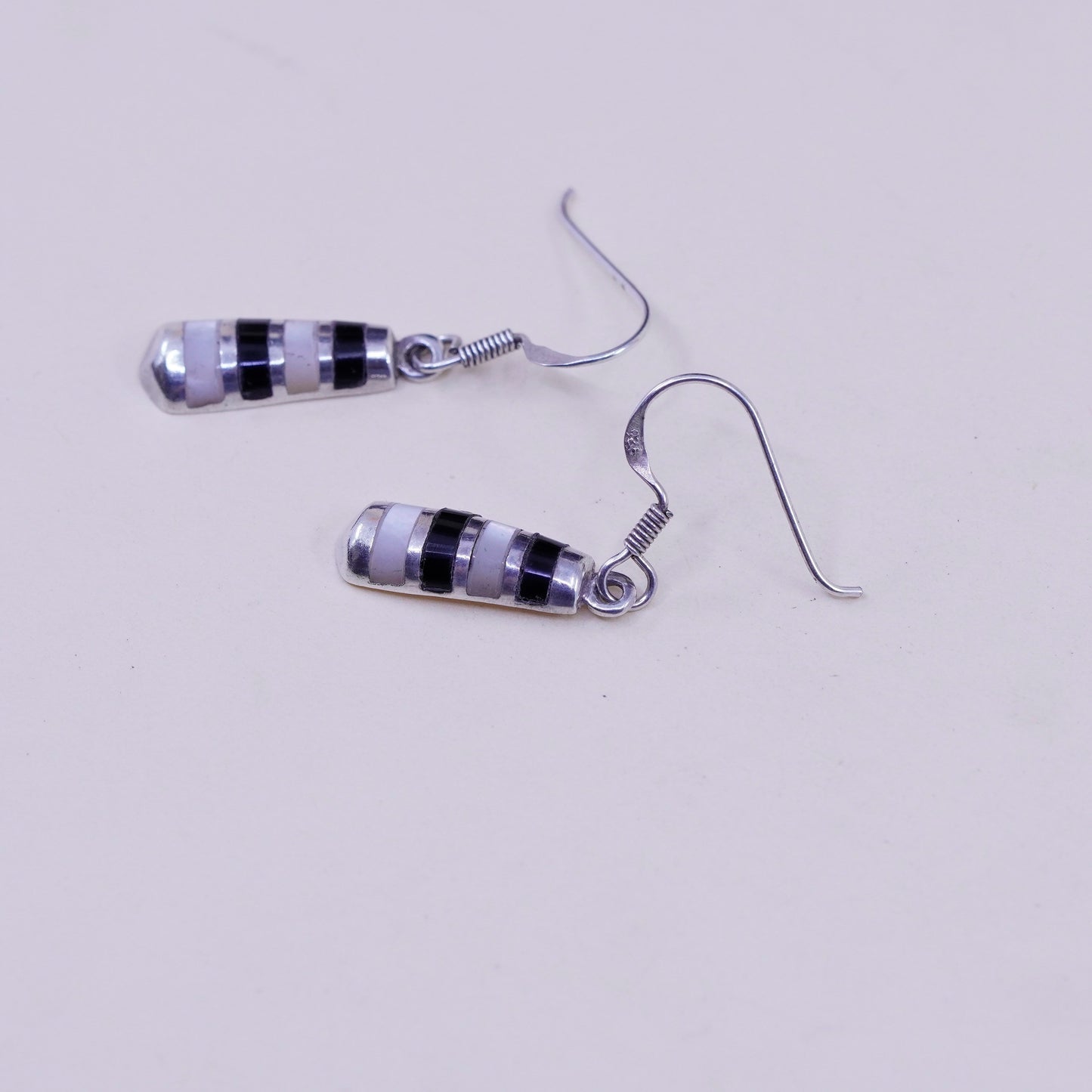 Vintage Sterling 925 silver earrings with obsidian mother of pearl