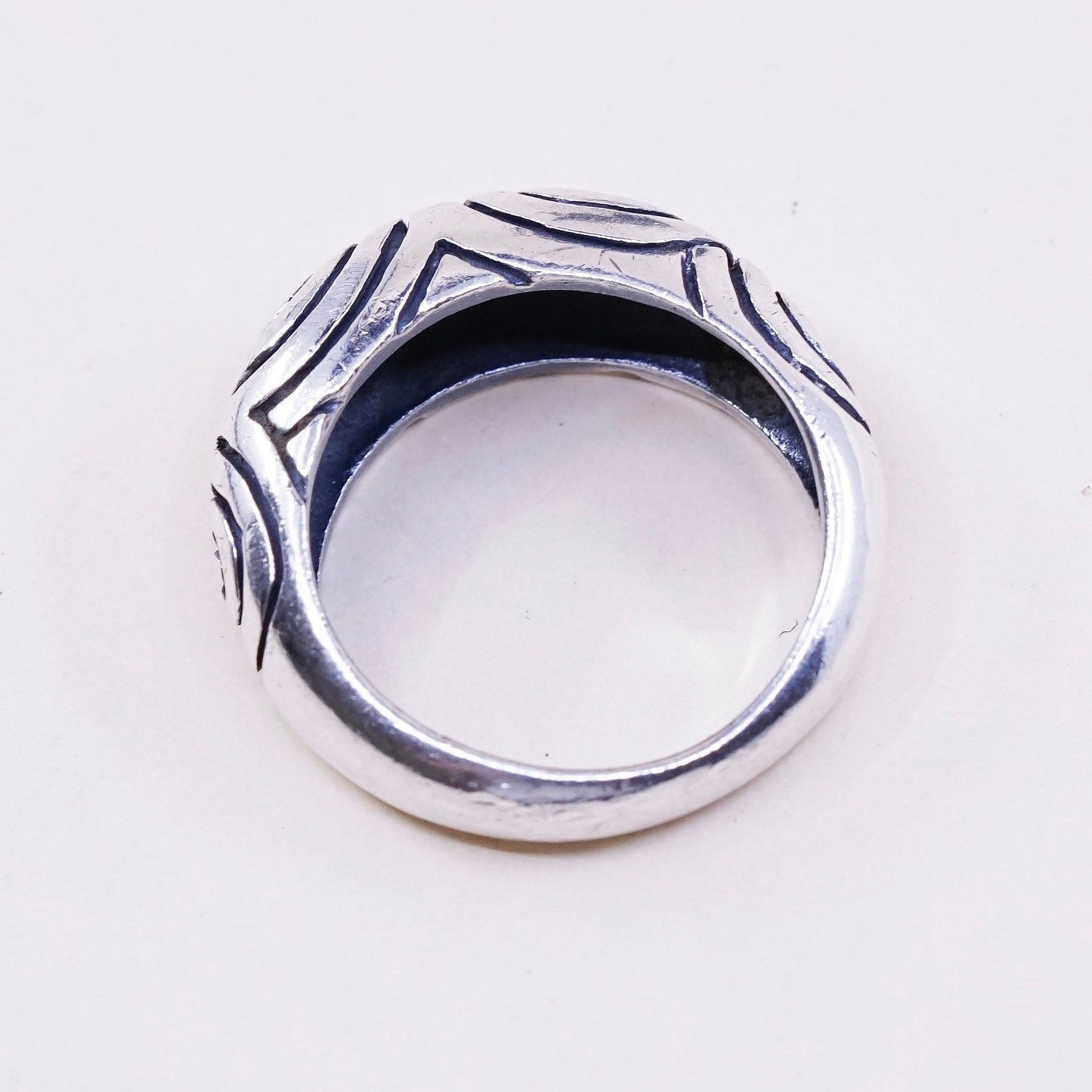 sz 7, vtg CW Sterling silver handmade ring, 925 band w/ swirl textured