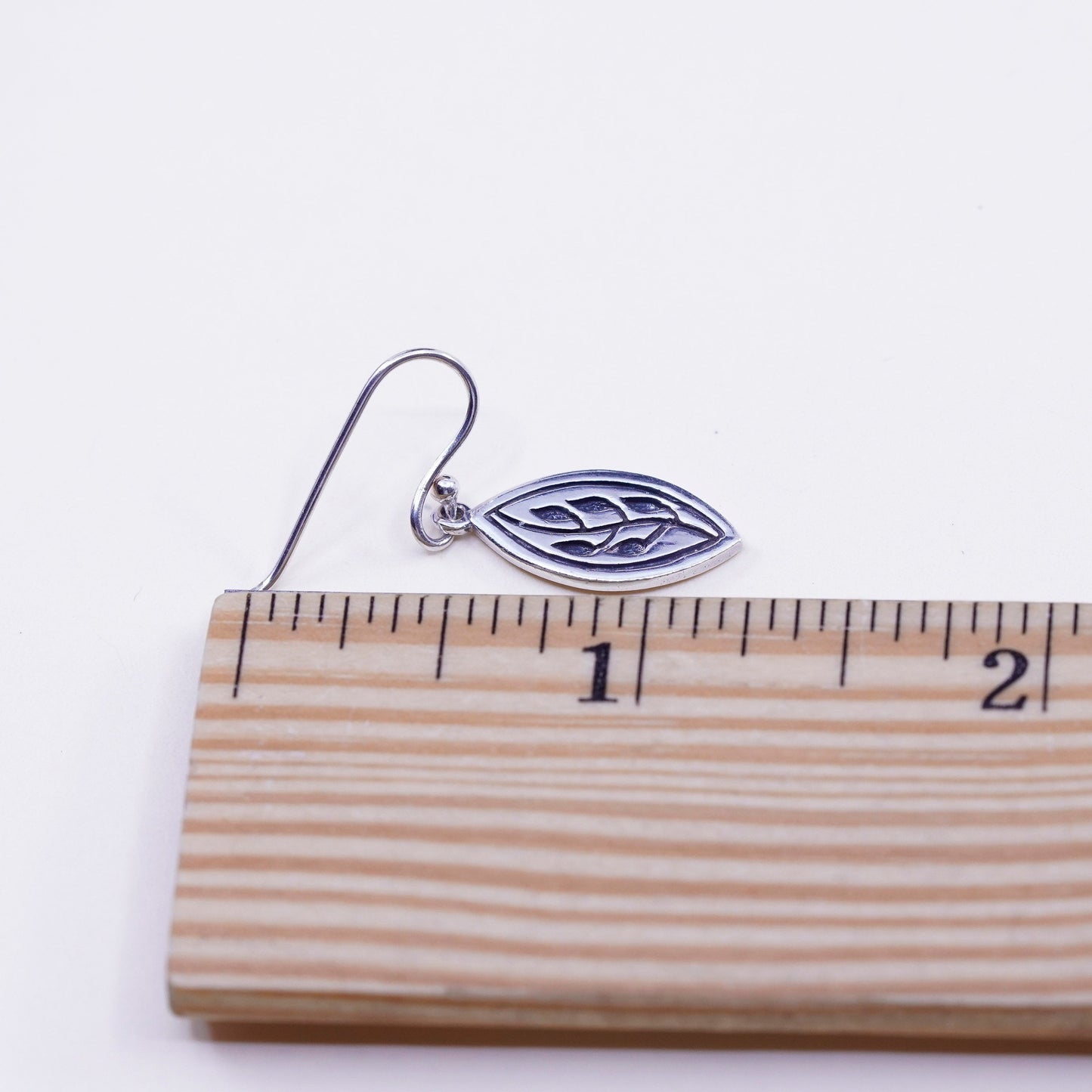 Vintage Sterling silver handmade earrings, 925 leaf dangles