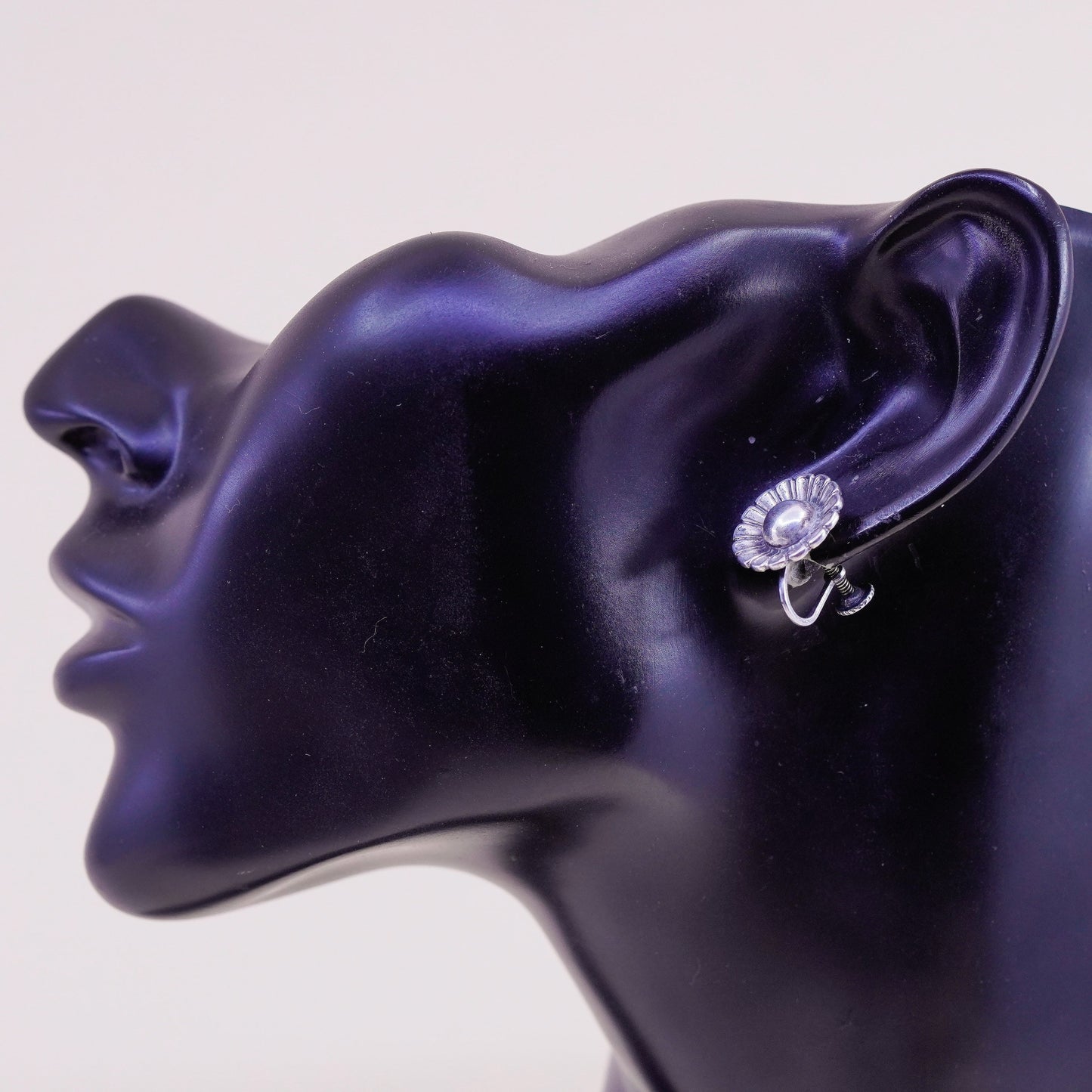 Vintage Sterling silver handmade earrings, 925 screw back flower