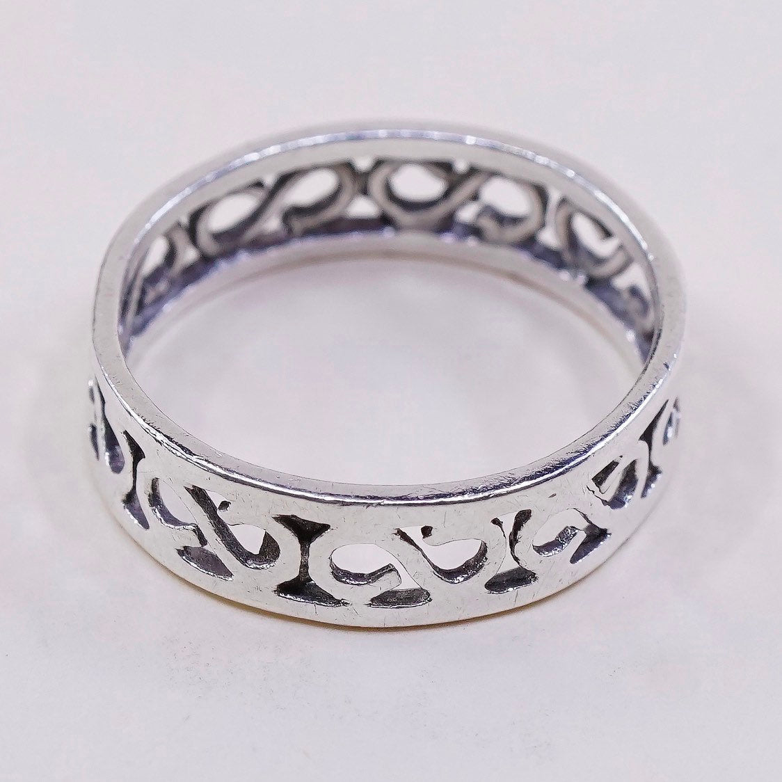 sz 8.75, vtg Sterling silver handmade ring, mexico 925 band w/ swirl wave