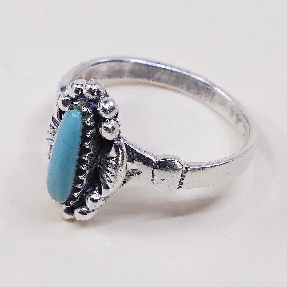 sz 7, vtg sterling 925 silver ring w/ oval turquoise, Native American handmade
