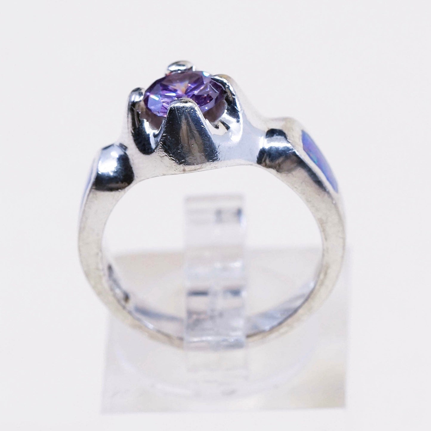 sz 6.25, vintage Sterling silver handmade ring, 925 band w/ opal N amethyst