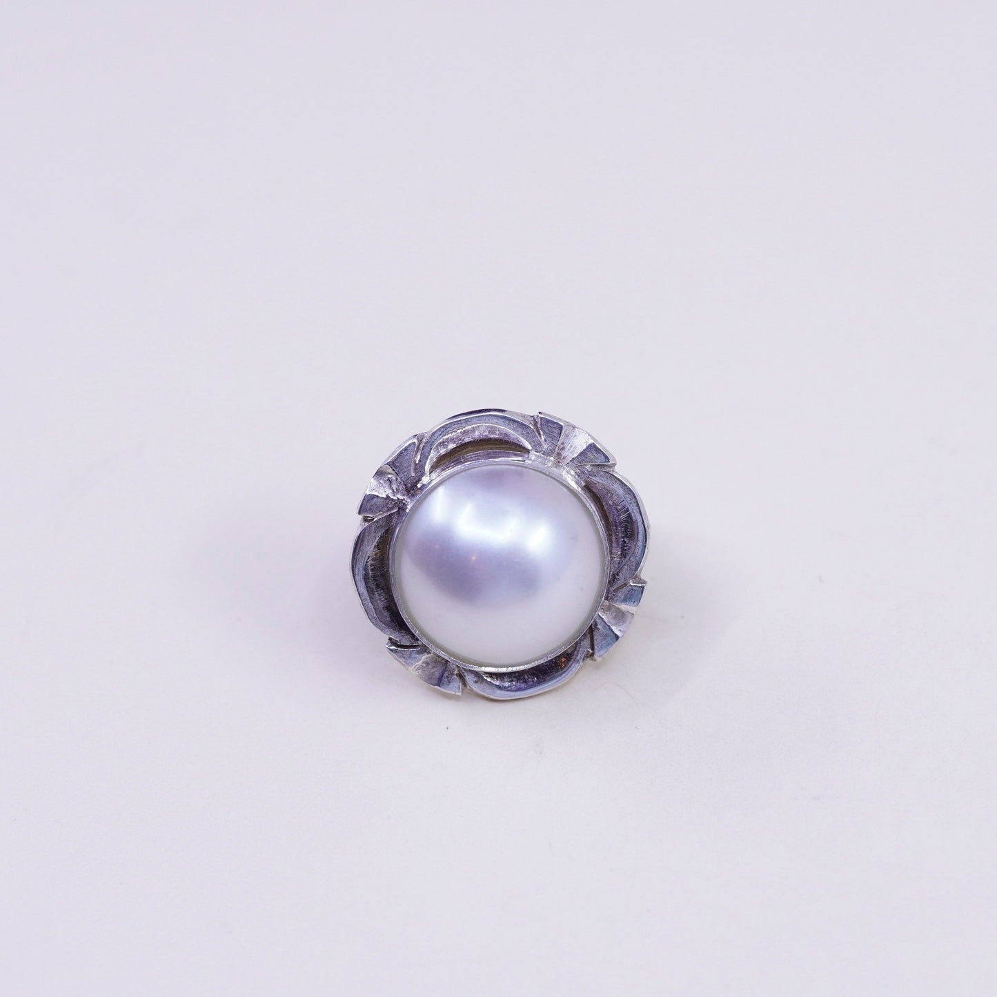 Vintage Sterling silver handmade earrings, 925 flower studs with pearl