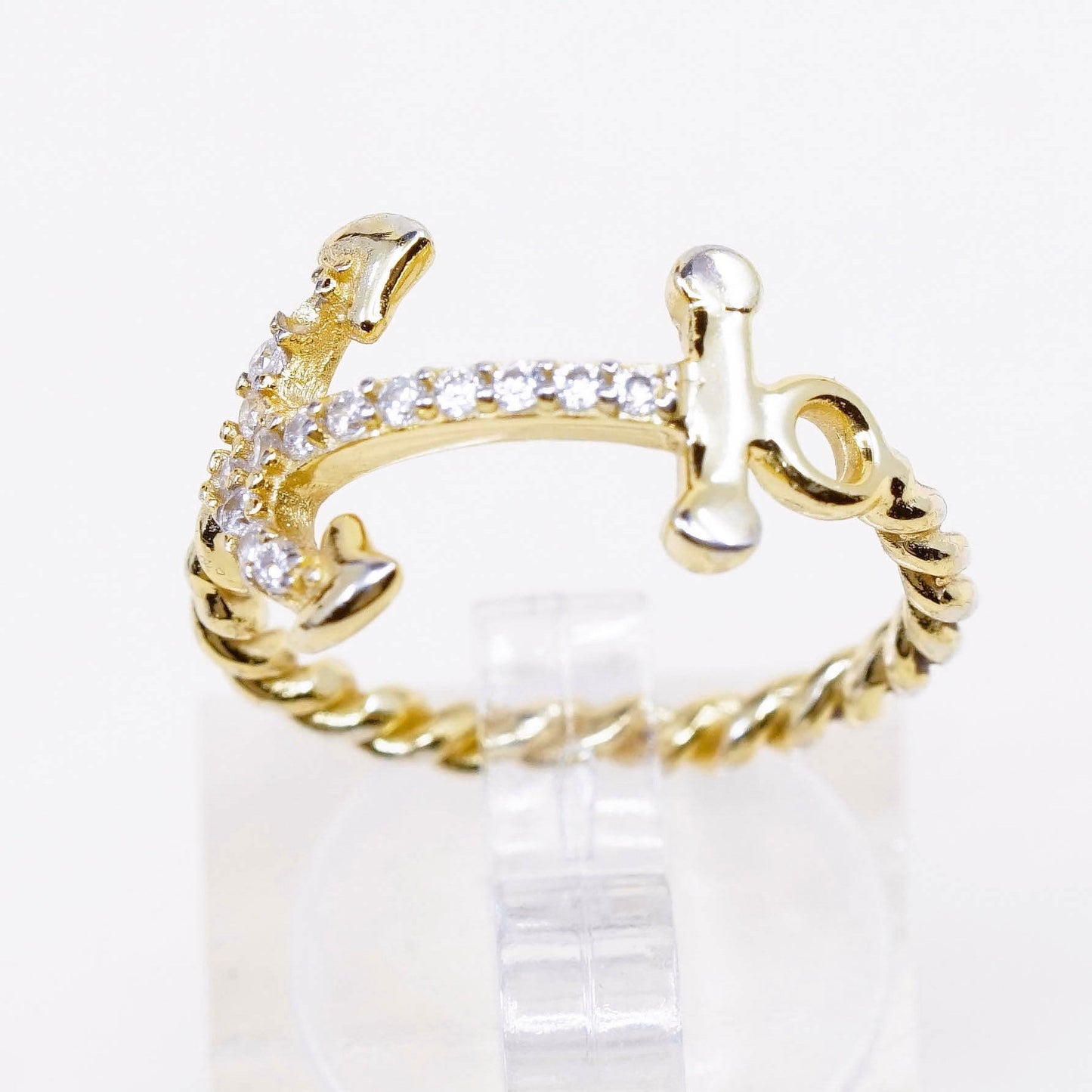Size 6.75, vtg vermeil gold Sterling silver ring, 925 anchor band w/ cluster Cz