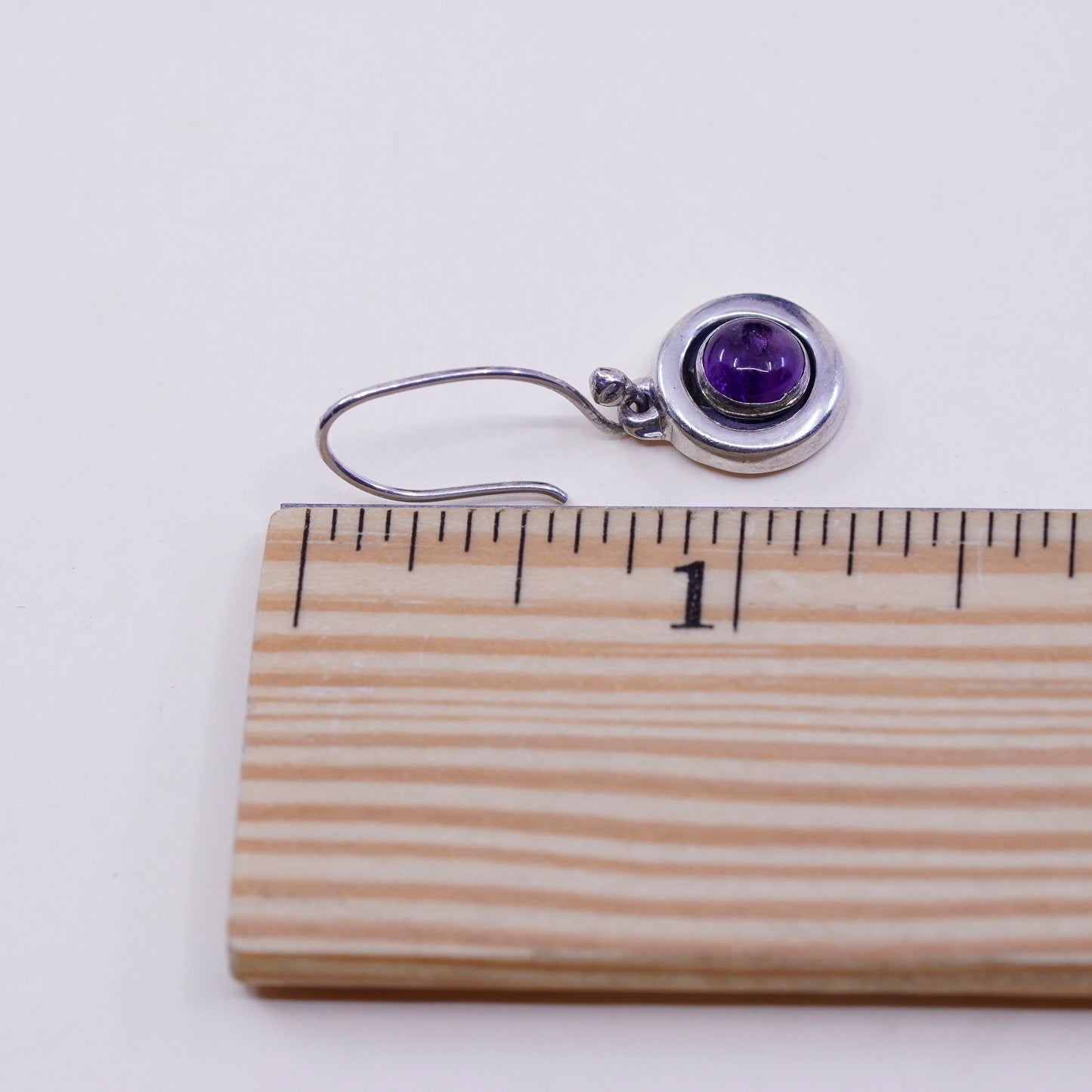 Vintage sterling silver handmade earrings, 925 drops with amethyst, stamped 925