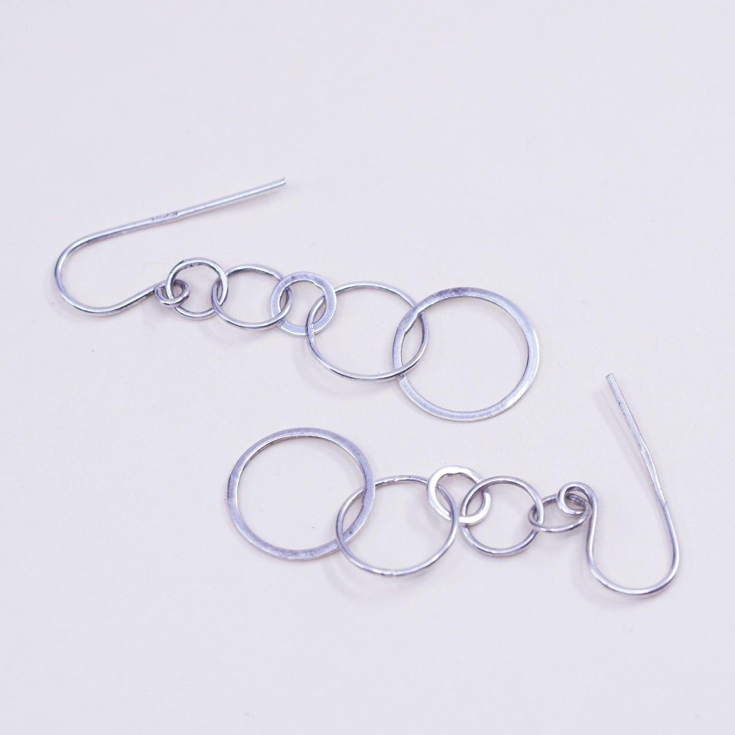 Vintage sterling silver handmade earrings, 925 hammered circle dangles