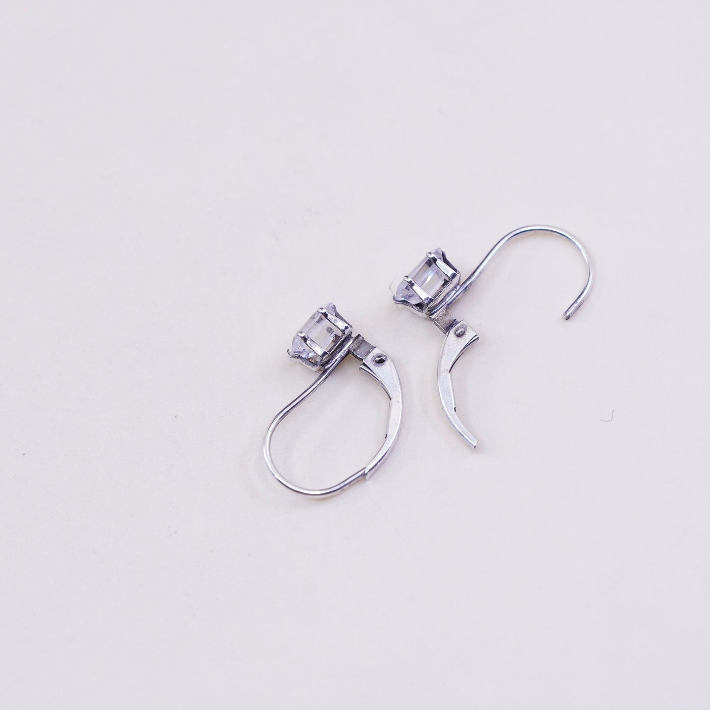 Vintage F1 sterling 925 silver handmade earrings with round CZ, stamped Ster