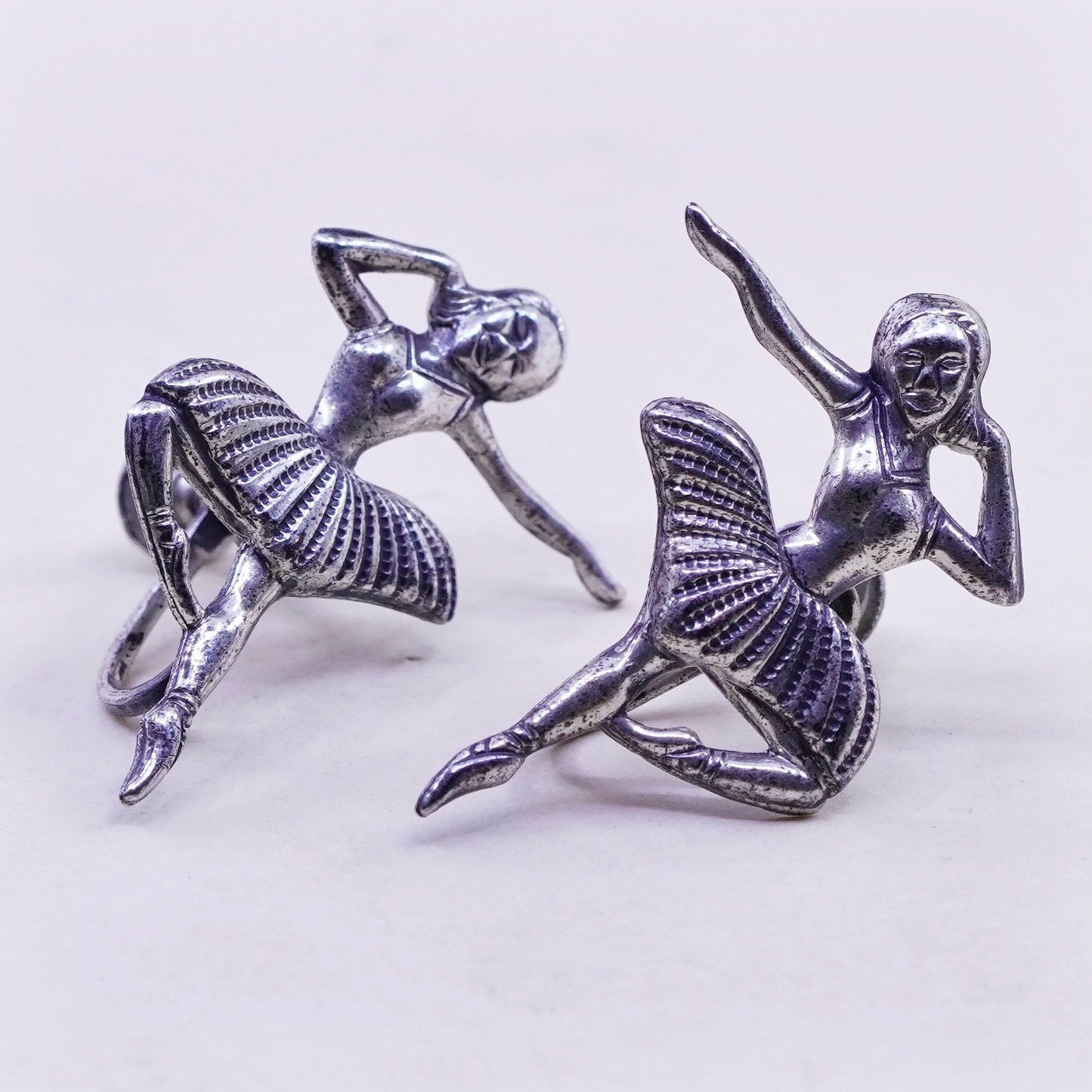 Vintage Beau Sterling silver handmade earrings, 925 screw back ballerinas