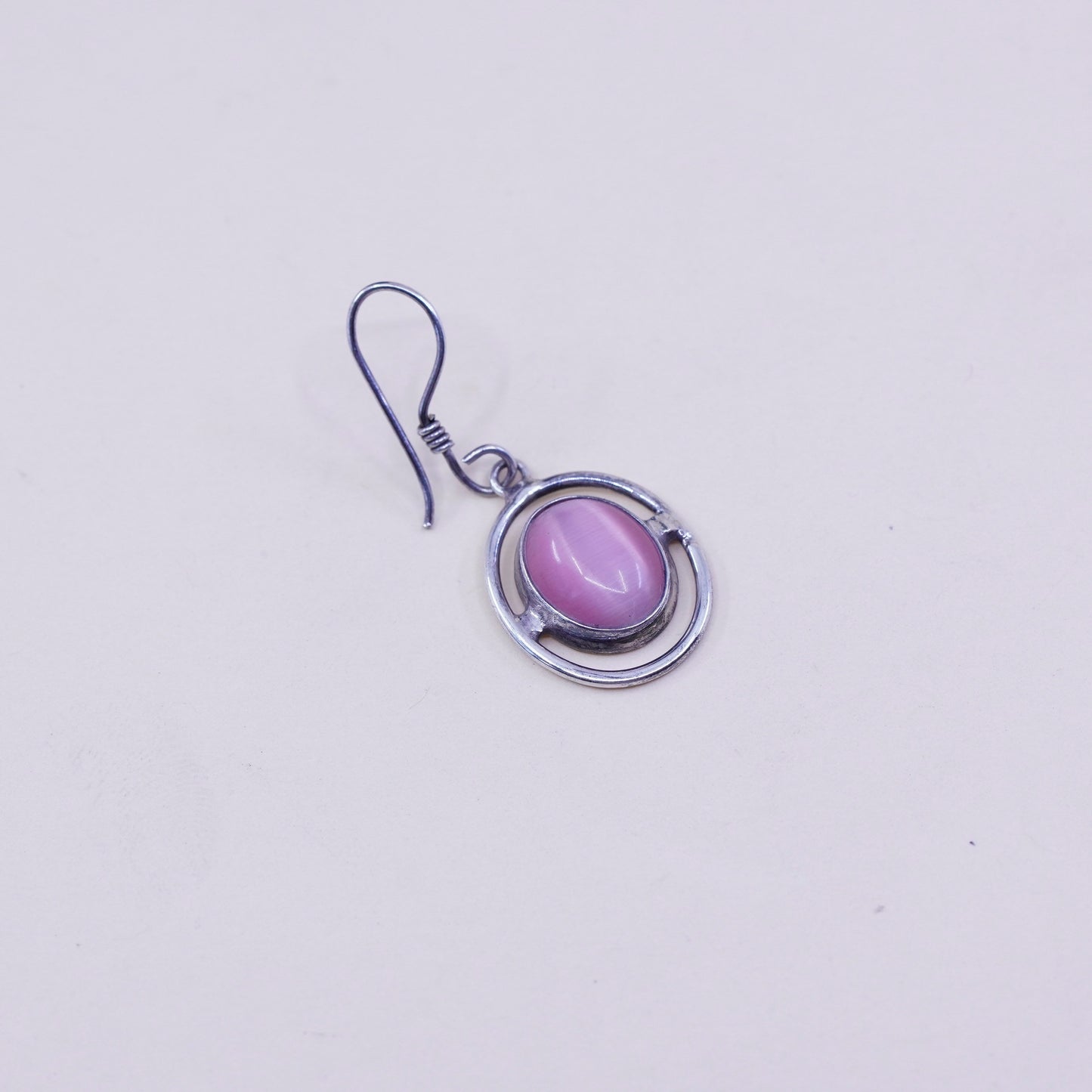 Vintage Sterling 925 silver handmade earrings with pink cats eye beads