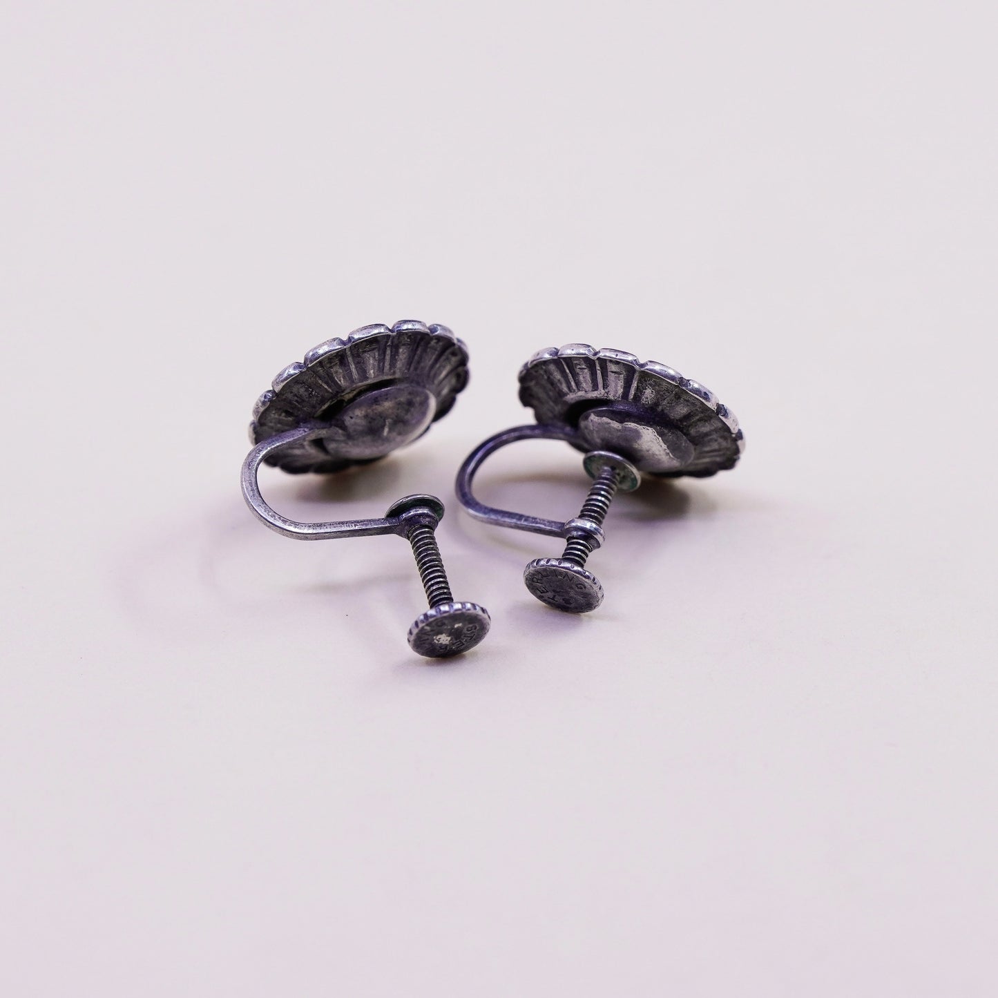 Vintage Sterling silver handmade earrings, 925 screw back flower