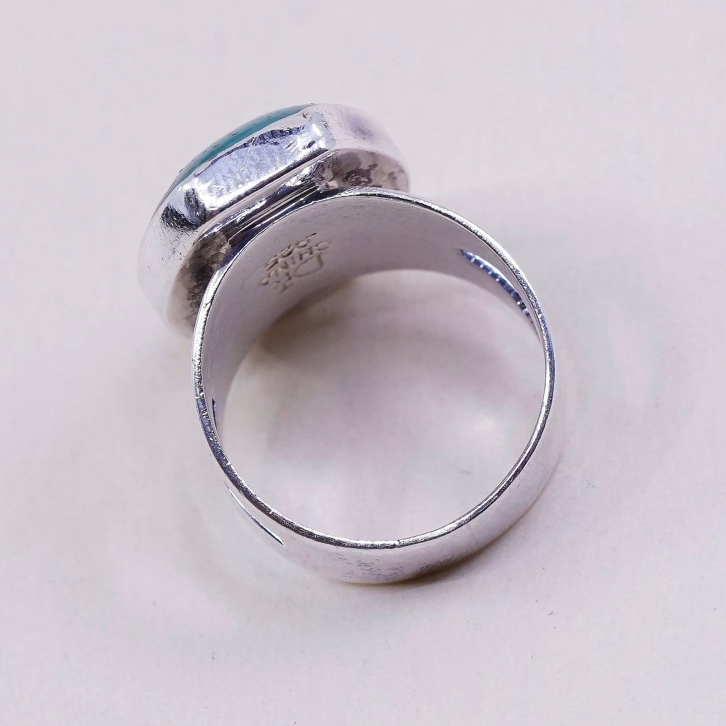 sz 7, VTG DTR sterling silver ring, handmade 925 ring w/ turquoise