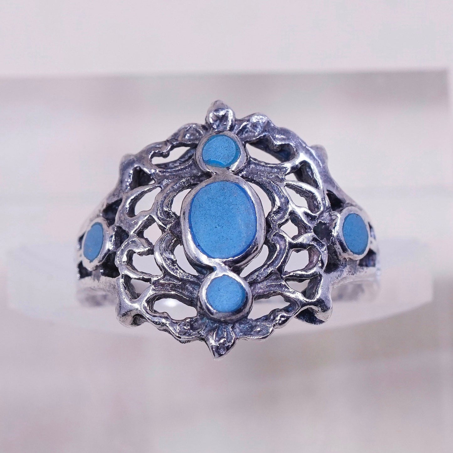 Size 6.25, vtg sterling 925 silver handmade ring w/ turquoise, southwestern
