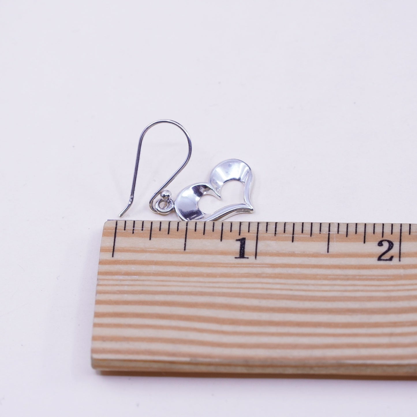 Vintage sterling silver handmade earrings, 925 heart dangles