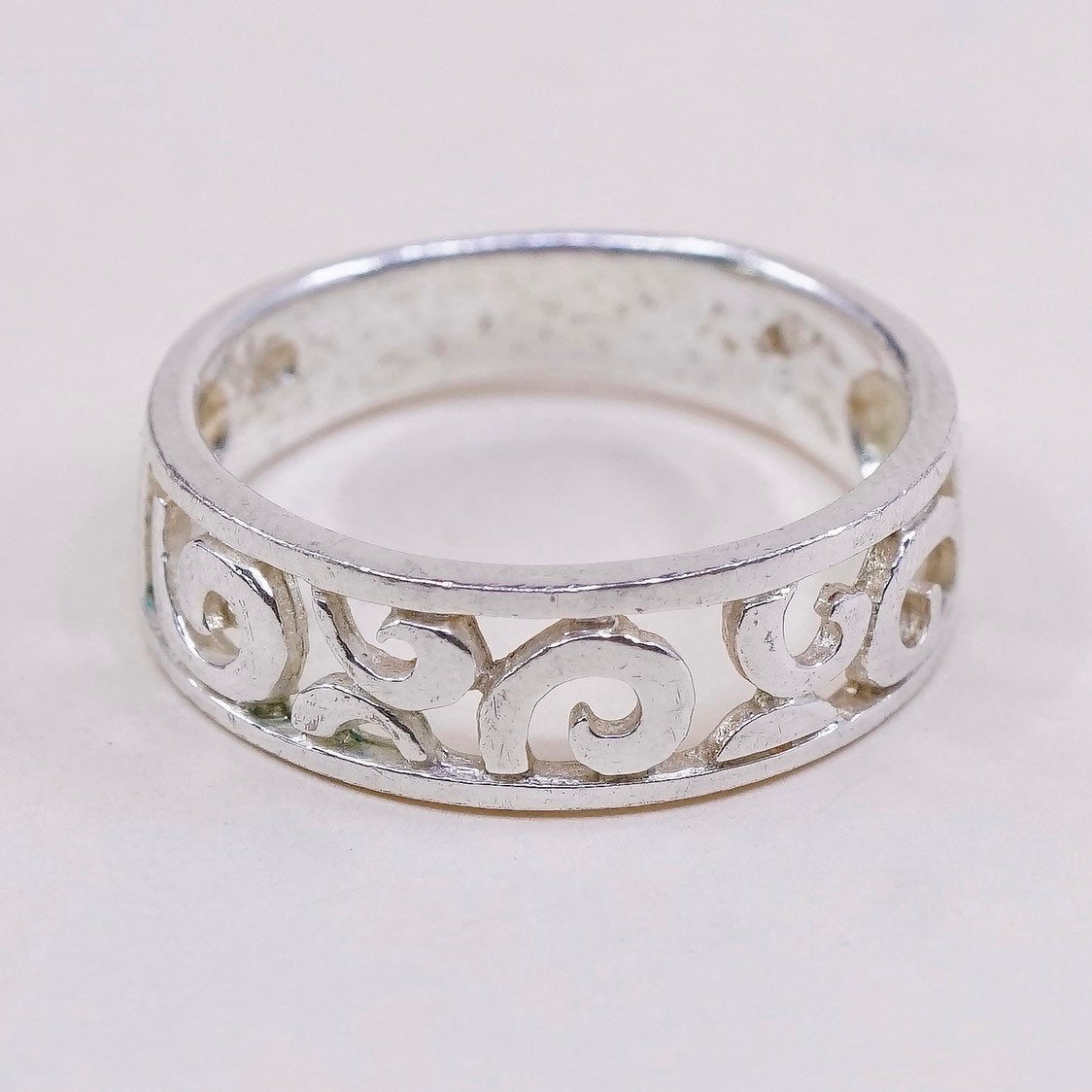 sz 7, vtg Sterling silver handmade ring, mexico 925 band w/ swirl wave
