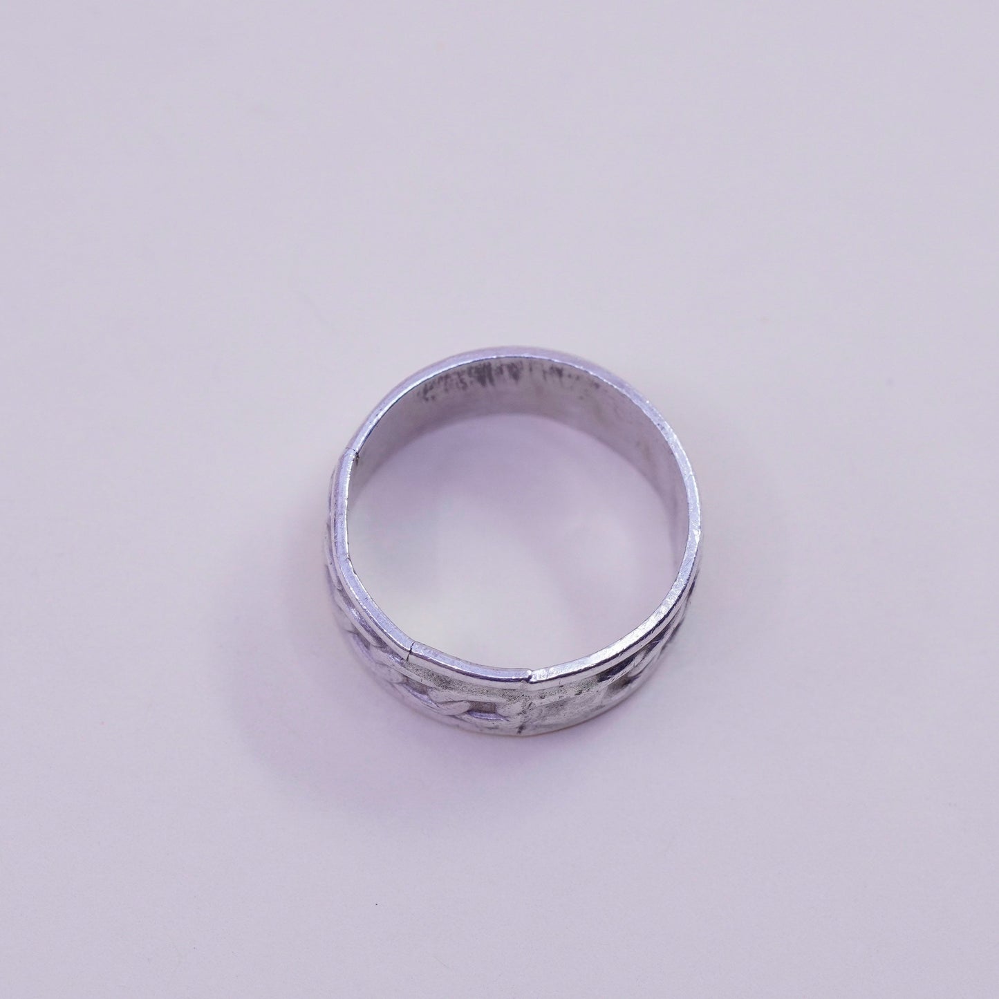 Size 7, vintage sterling silver handmade ring, 925 chain textured band