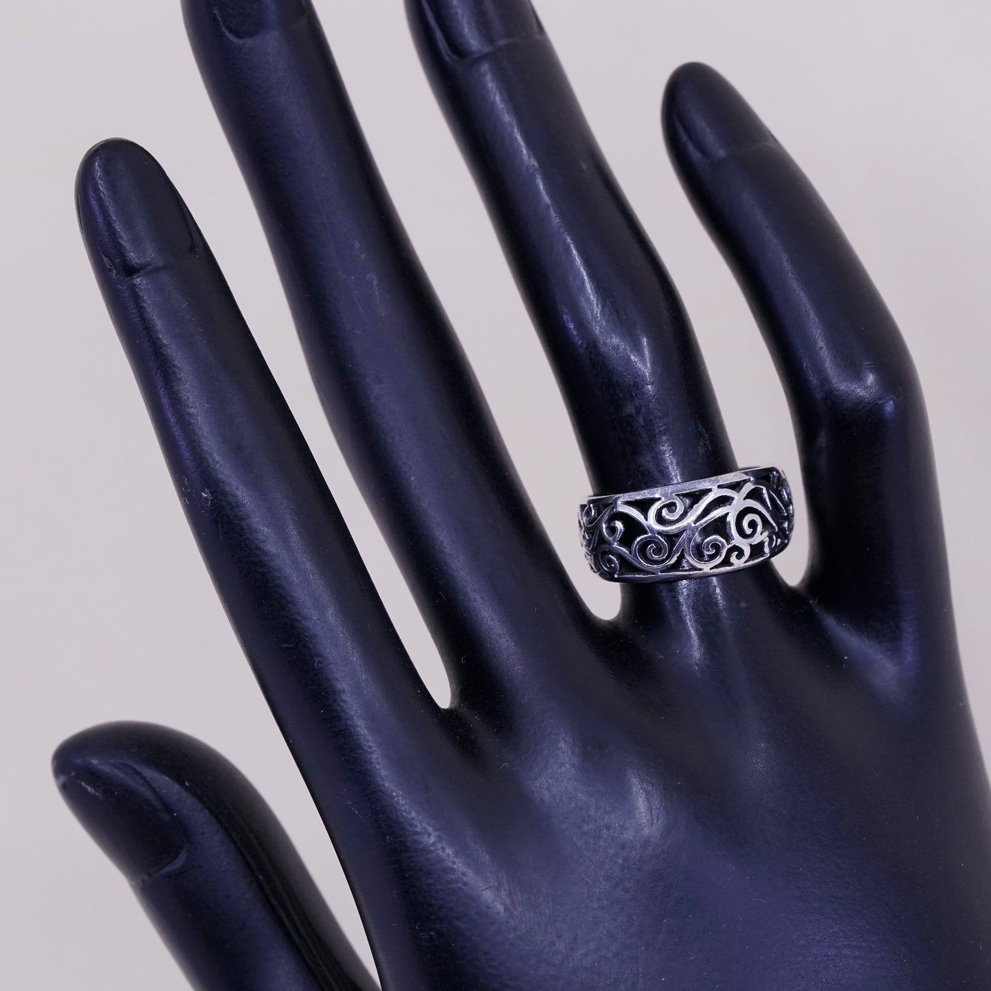 Size 7, vintage sterling silver handmade ring, 925 whirl filigree band