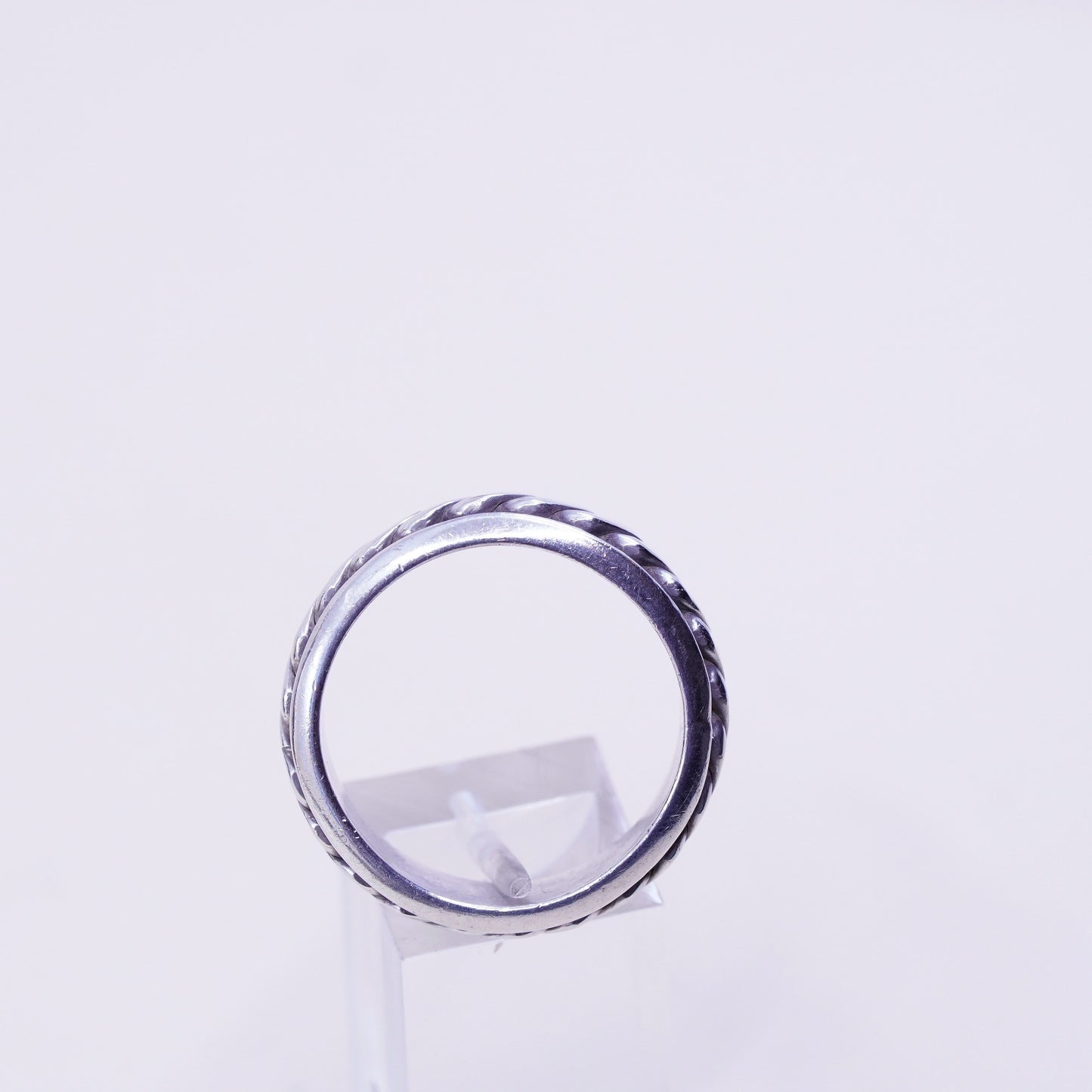 Size 14, vintage sterling silver handmade ring, 925 spinner roller band cable