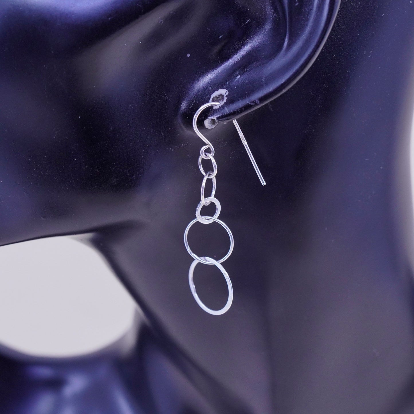 Vintage sterling silver handmade earrings, 925 hammered circle dangles