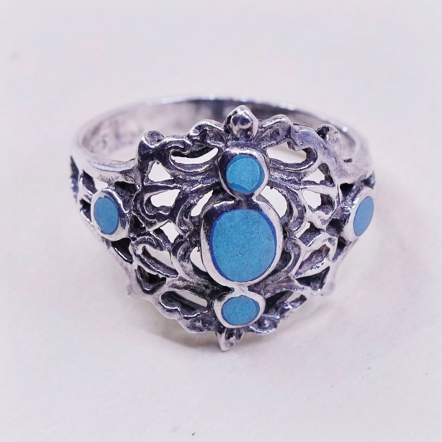 Size 6.25, vtg sterling 925 silver handmade ring w/ turquoise, southwestern