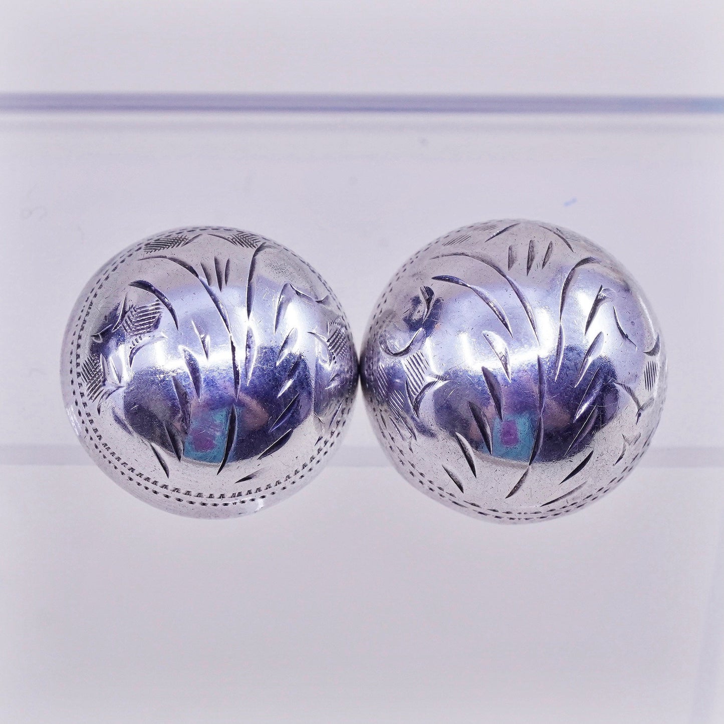 0.75”, Vintage sterling silver button studs, handmade puffy 925 earrings