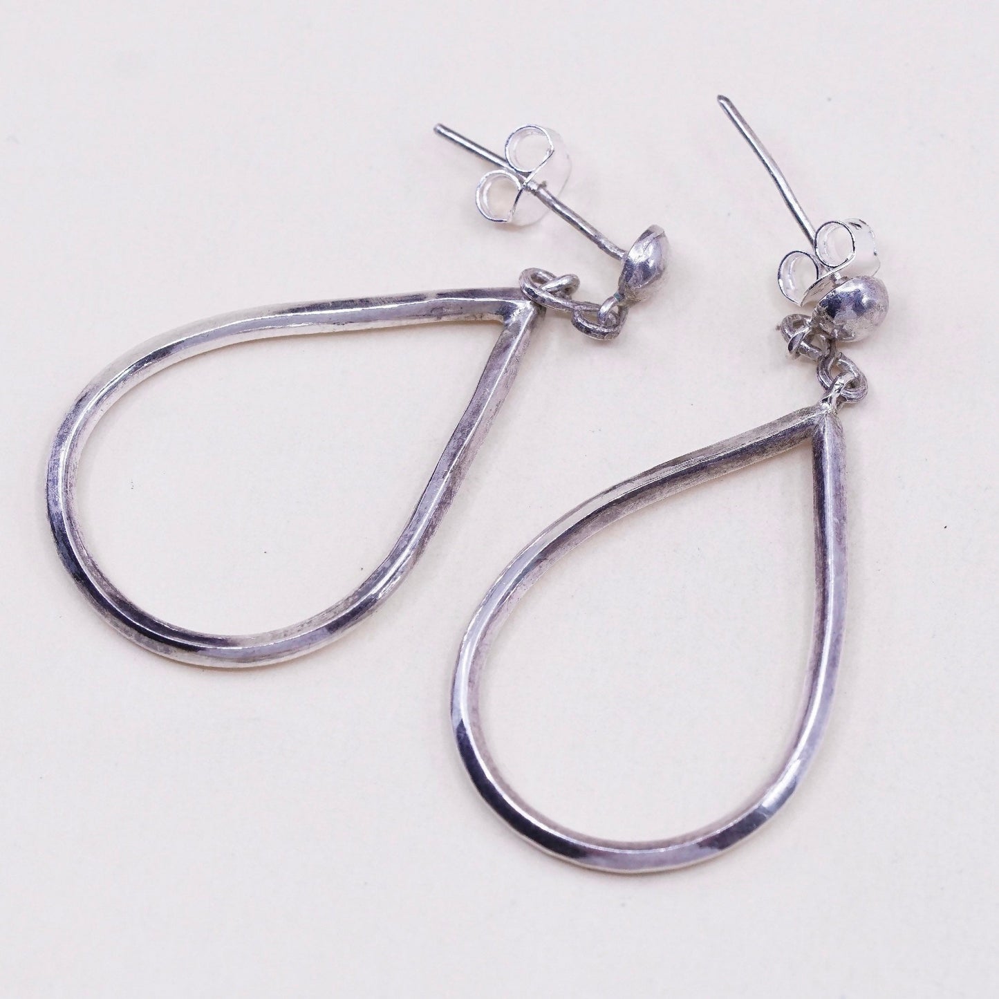 Vintage modern sterling silver handmade earrings, 925 teardrop dangles