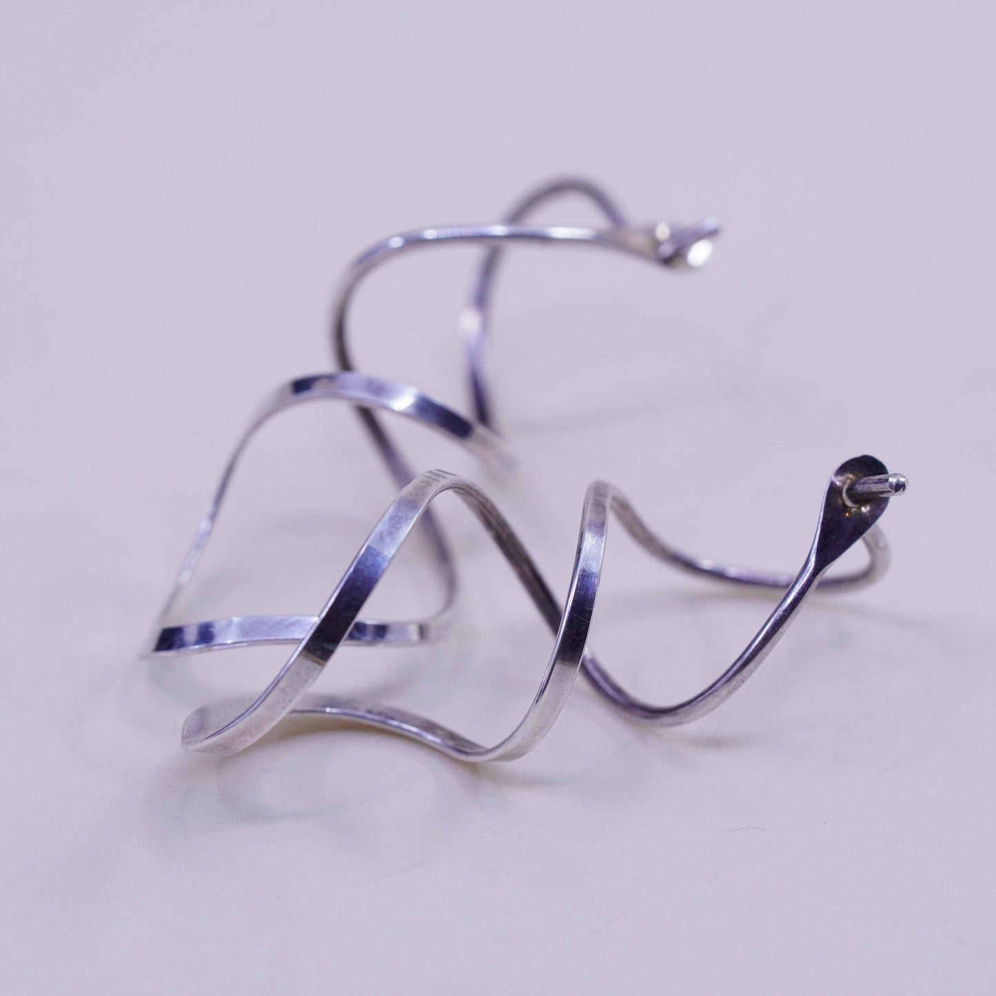Vintage sterling silver handmade earrings, 925 twisted dangles